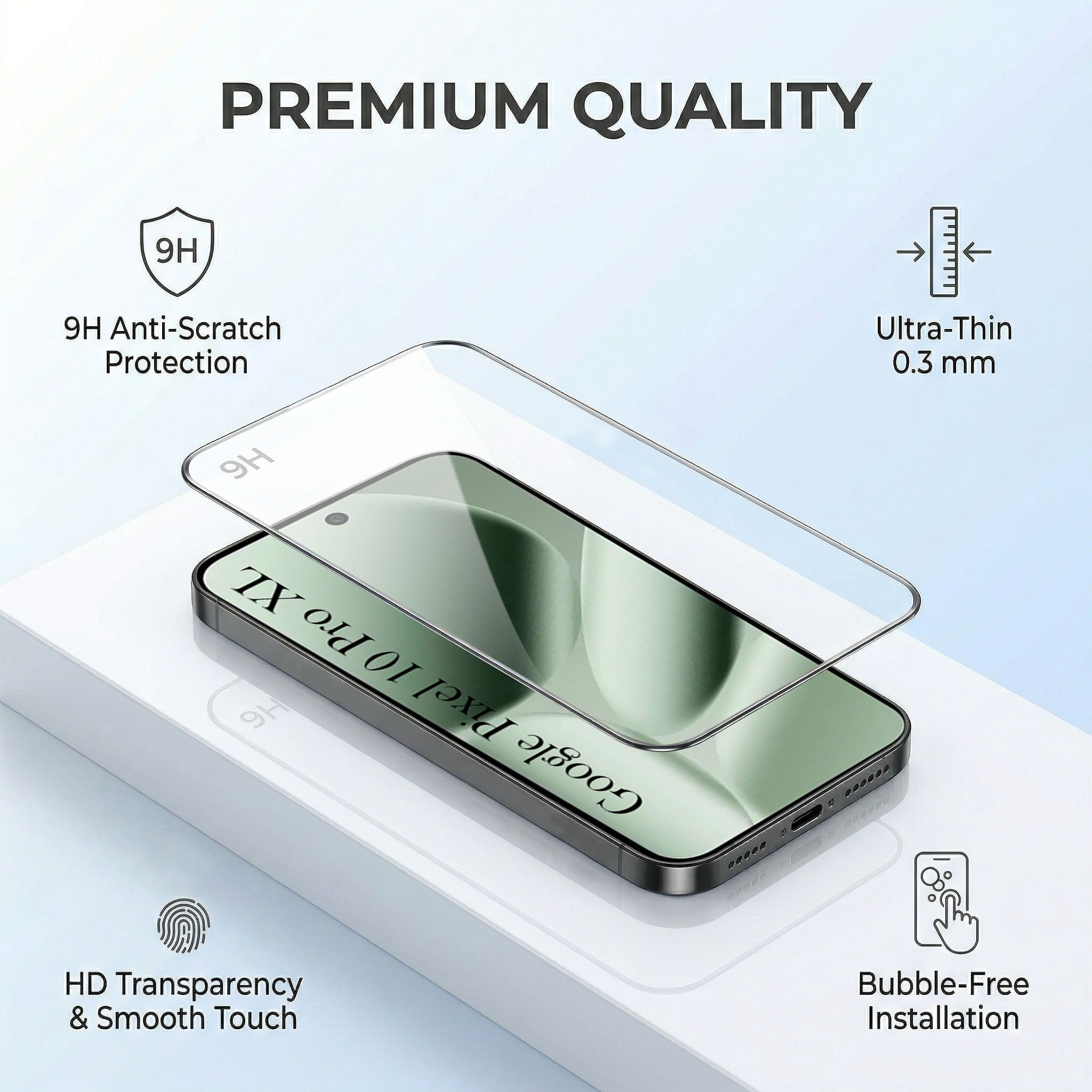 For Google Pixel 10 Pro XL Combo with Back Cover and 9H Tempered Glass (Lifetime Anti-Yellow | Sleek Hard Crystal | Oleophobic Coating Screen Glass)