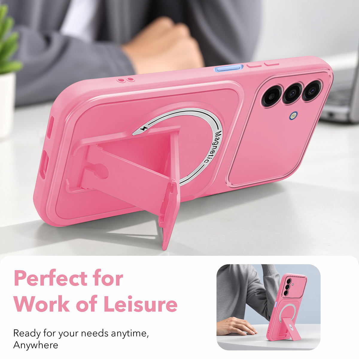 For Samsung Galaxy A17 | F17 | M17 5G Back Case Cover Metallic (Hybrid Armor Kickstand | MagSafe Compatible | Camera Protection Shockproof)