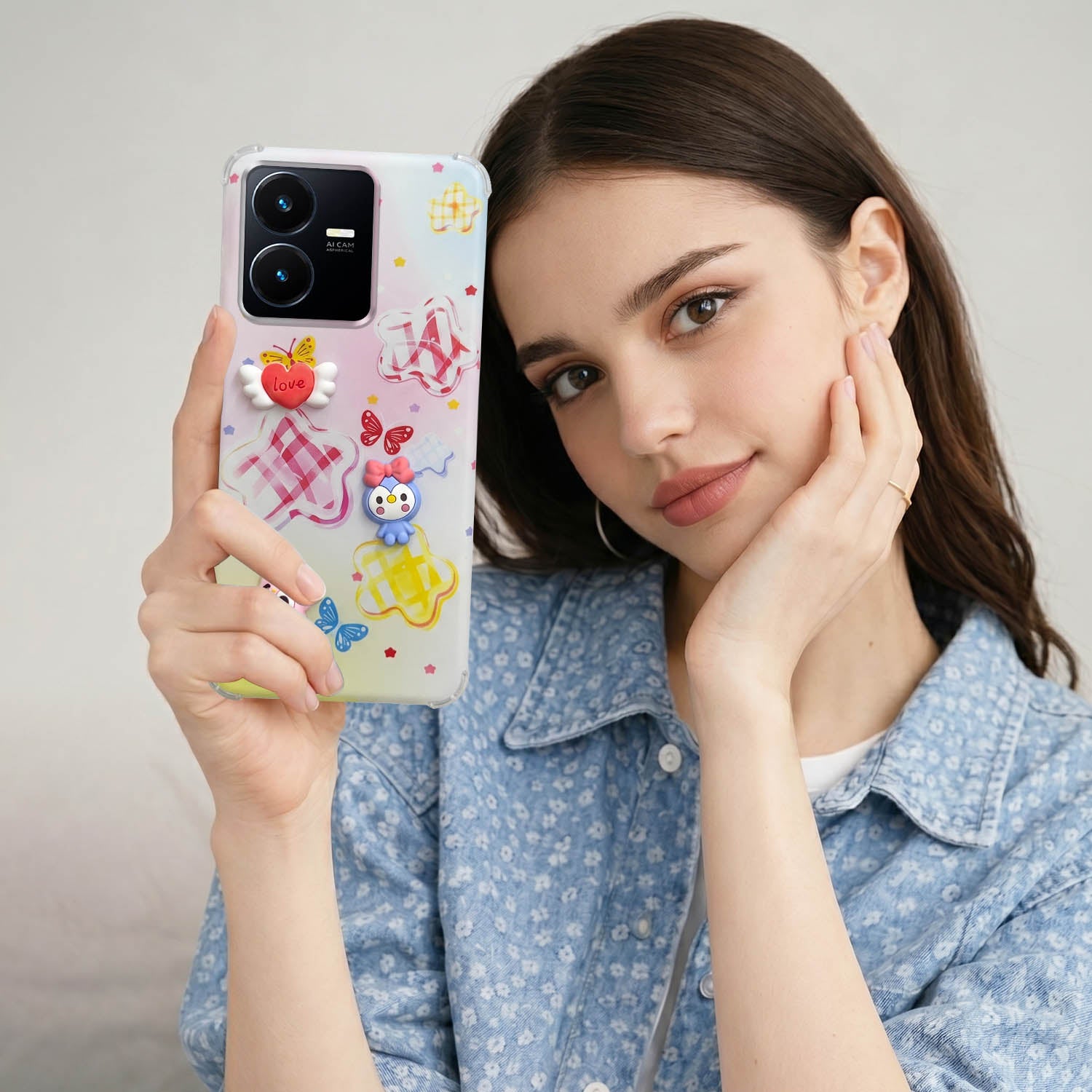 For Vivo Y22 | Vivo Y22s Back Cover Case (3D Cute Cartoons | Hard Back Side Soft | Matte Premium Finish | HD Printing)