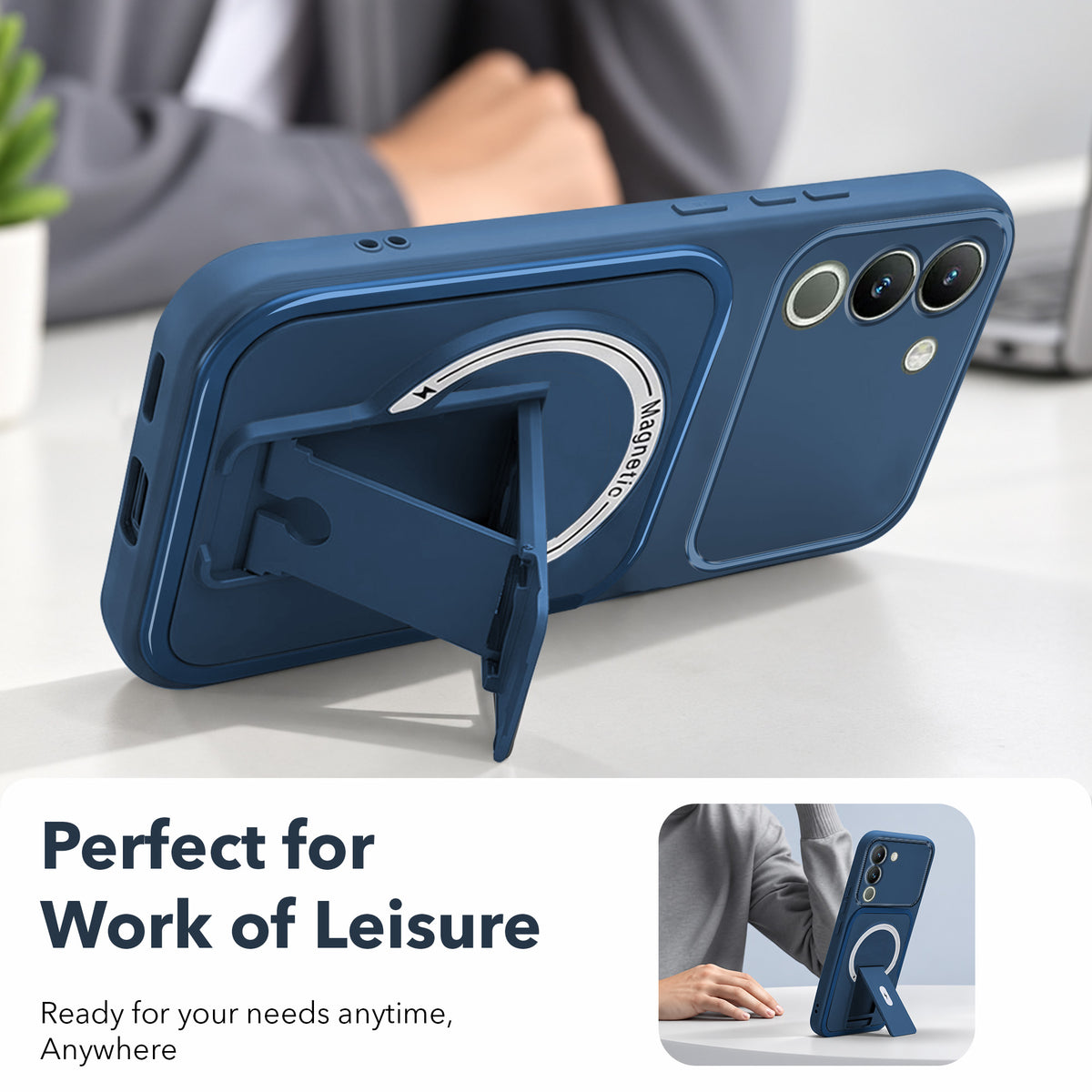For Vivo Y200 Back Case Cover Metallic (Hybrid Armor Kickstand | MagSafe Compatible | Camera Protection Shockproof)