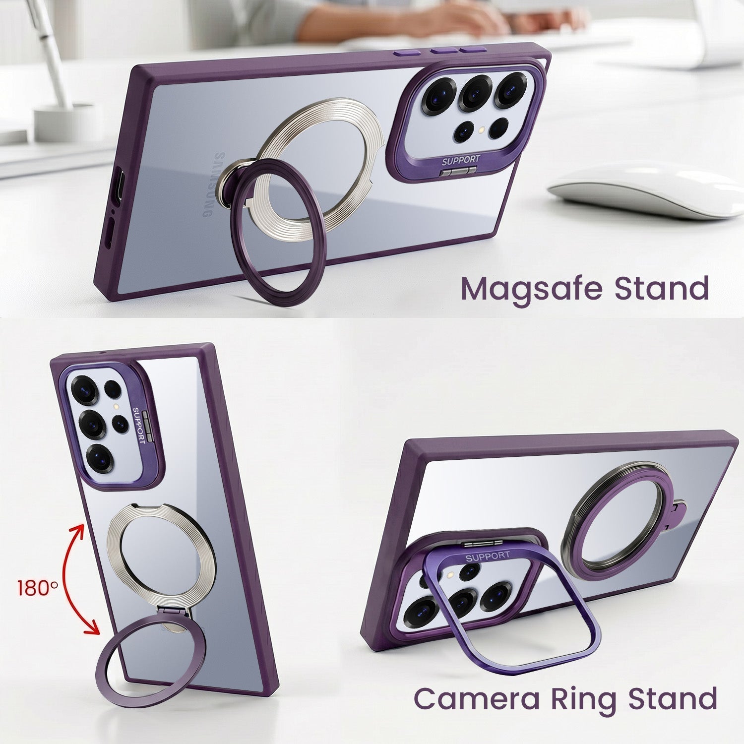 For Samsung Galaxy S25 Ultra Back Cover Case Crystal (Lifetime Anti Yellow | Magnetic Ring Stand | Camera Lens Protection | MagSafe Compatible)