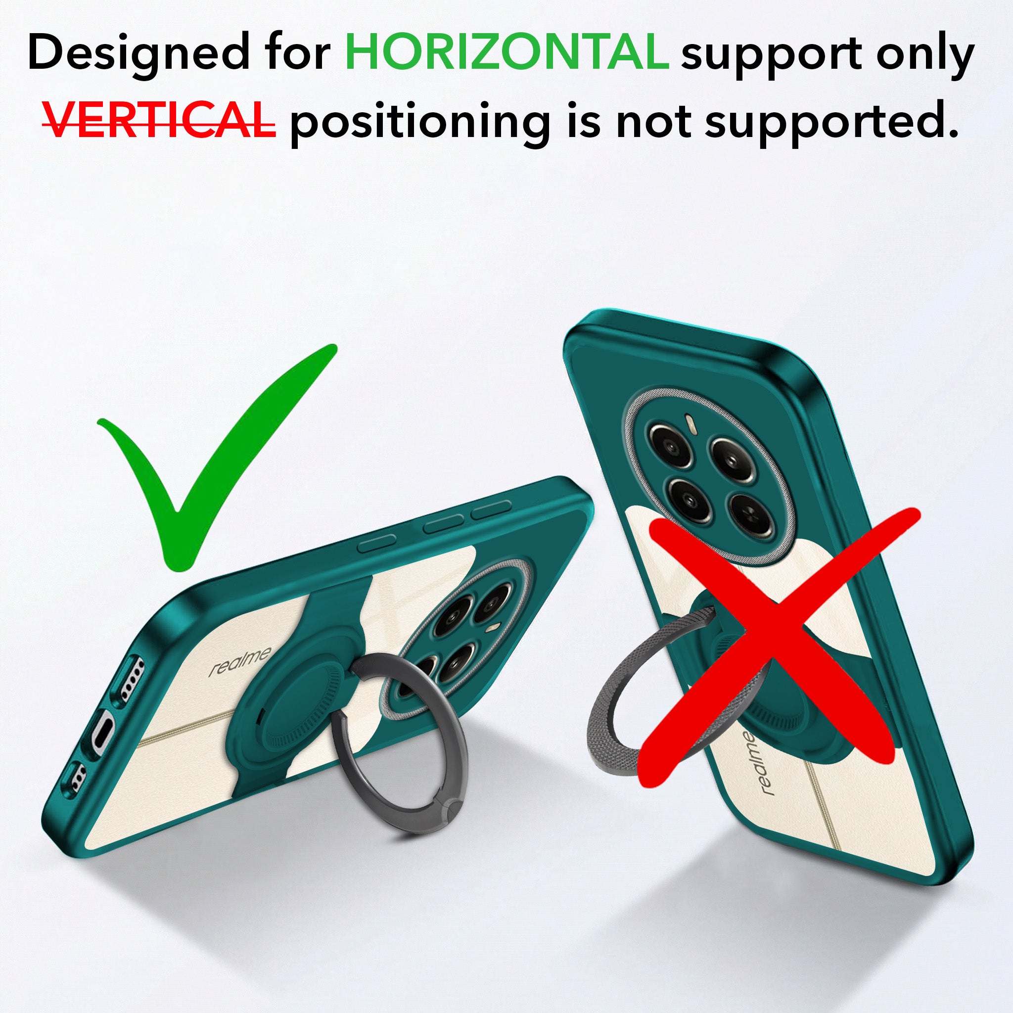 For Realme 12 Plus Back Cover Case with stand (Built-in Ring Holder Kickstand | Lifetime Anti Yellow | Camera Protection)