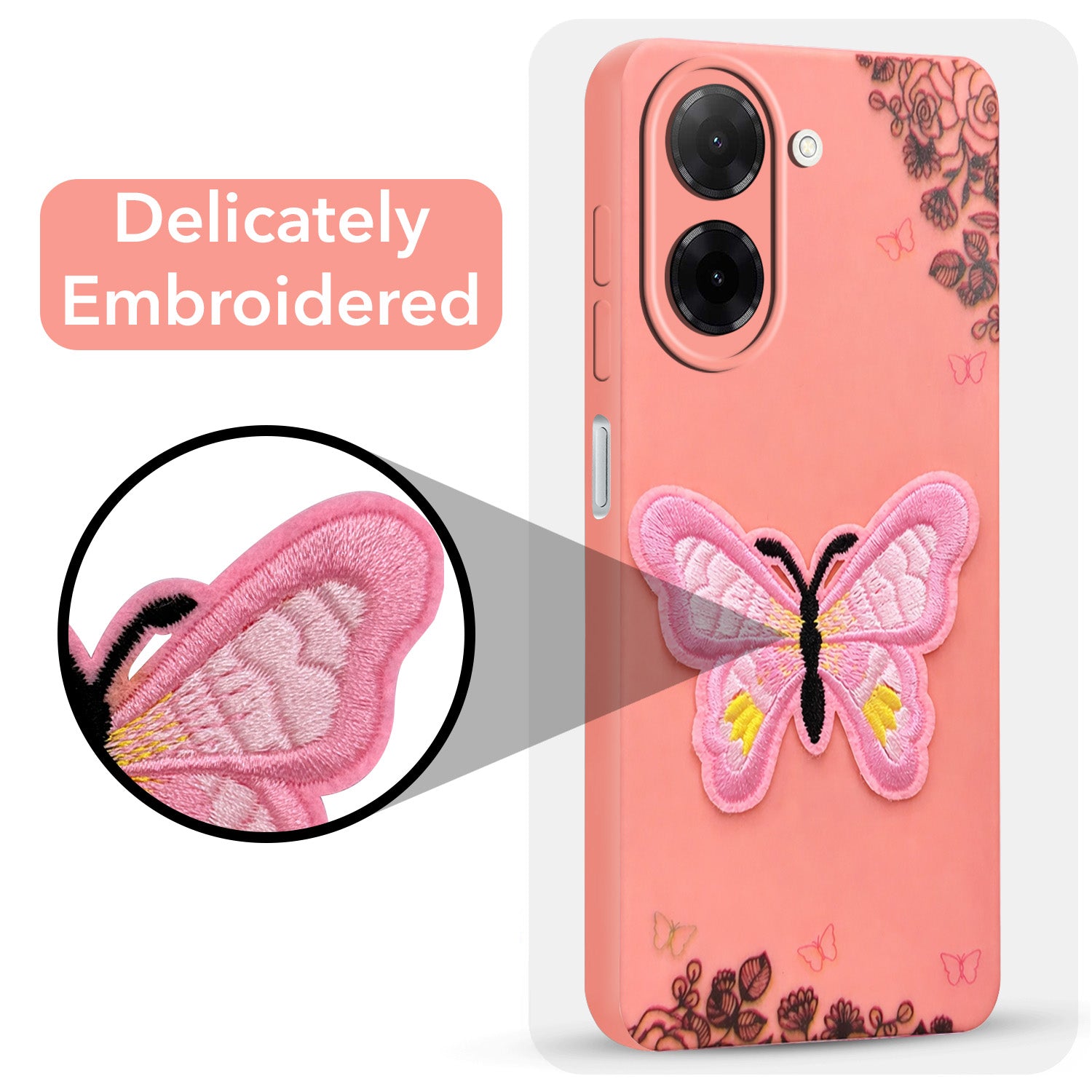 For Redmi A5 4G Back Cover Case (Soft Butterfly Embroidery | Women Teen Girls | Camera Protection| Matte Silicone)