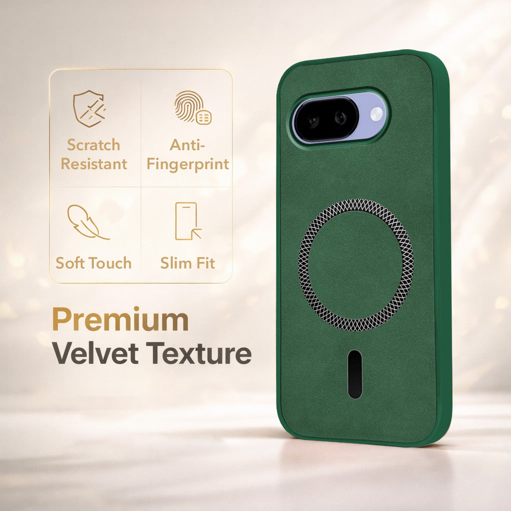 For Google Pixel 9A Back Cover Case Leather Finish (MagSafe Compatible Wireless Charging | Soft Touch | Camera Bump Protection)