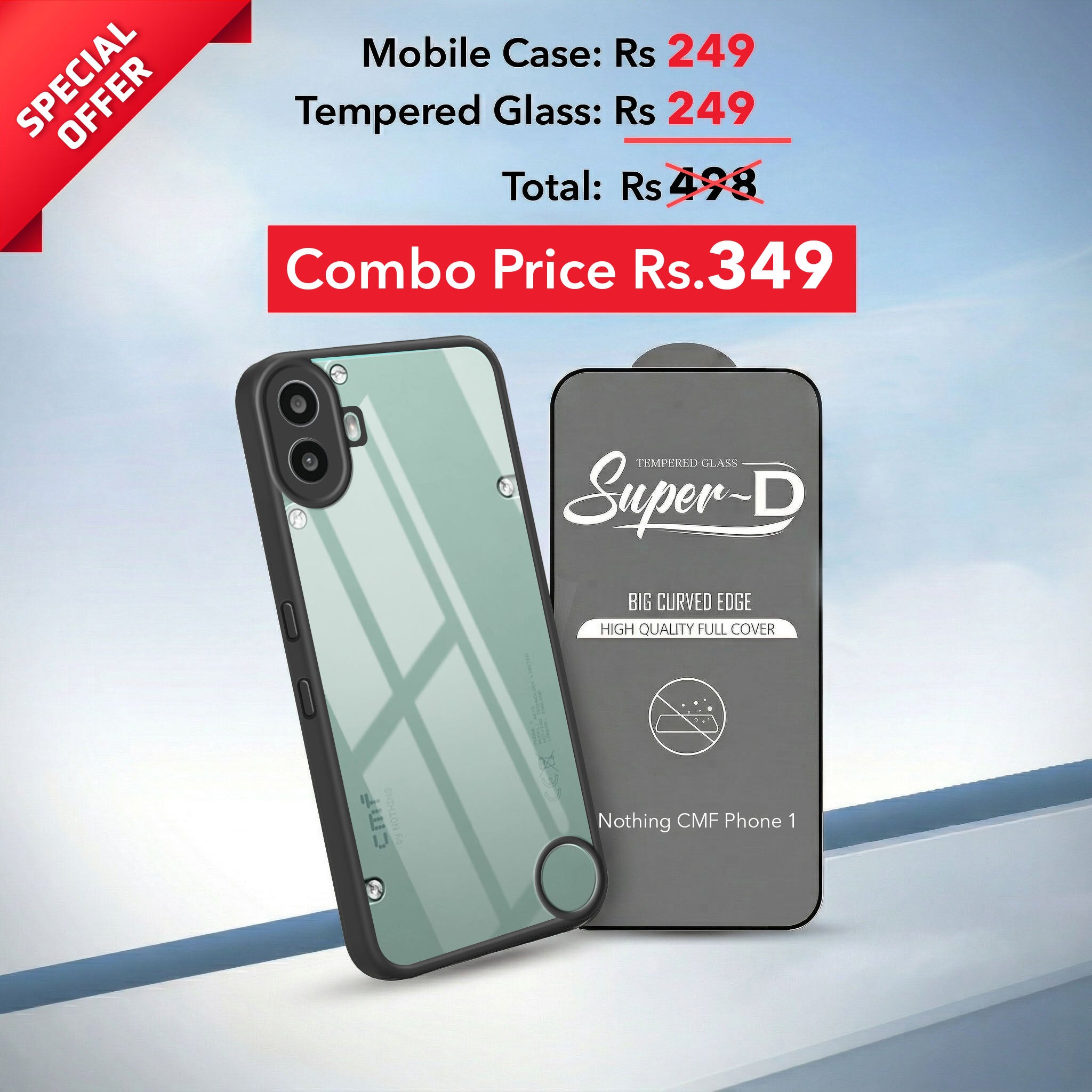 For Nothing CMF Phone 1 Combo with Back Cover and 9H Tempered Glass (Lifetime Anti-Yellow | Crystal Clear Shockproof | Oleophobic Coating Screen Glass)