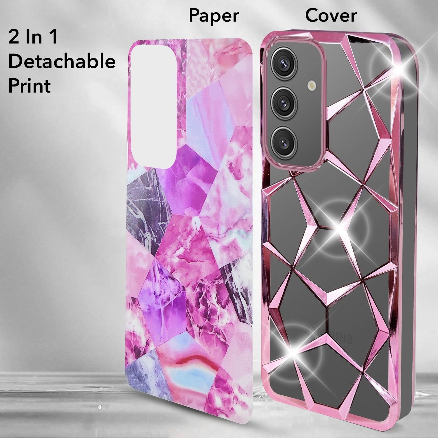 For Samsung Galaxy S24 Back Cover Case (Dual Design Glitter Sparkle and Detachable Diamond Print Case | Soft and Flexible)