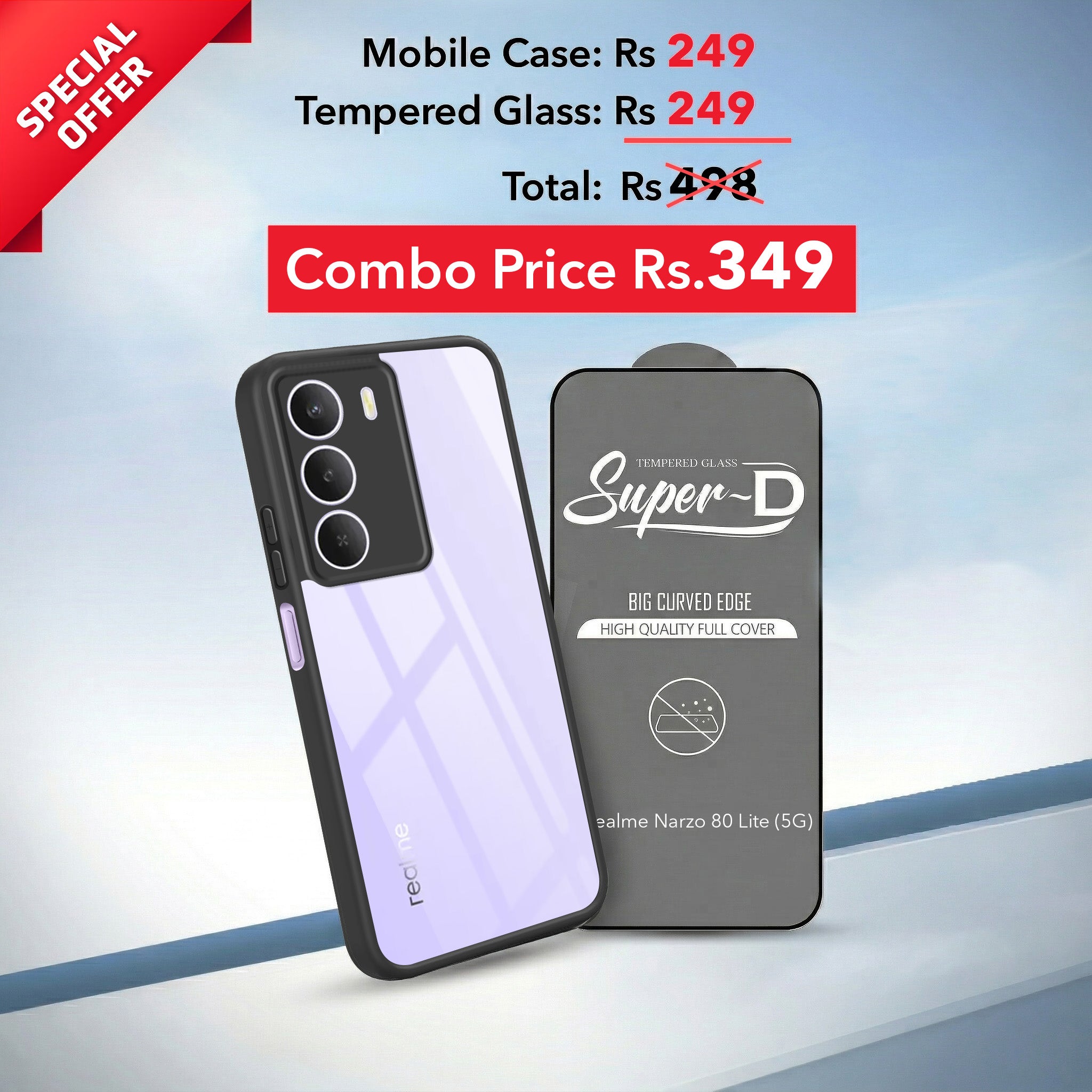 For Realme Narzo 80 Lite 5G Combo with Back Cover and 9H Tempered Glass (Lifetime Anti-Yellow | Crystal Clear Shockproof | Oleophobic Coating Screen Glass)