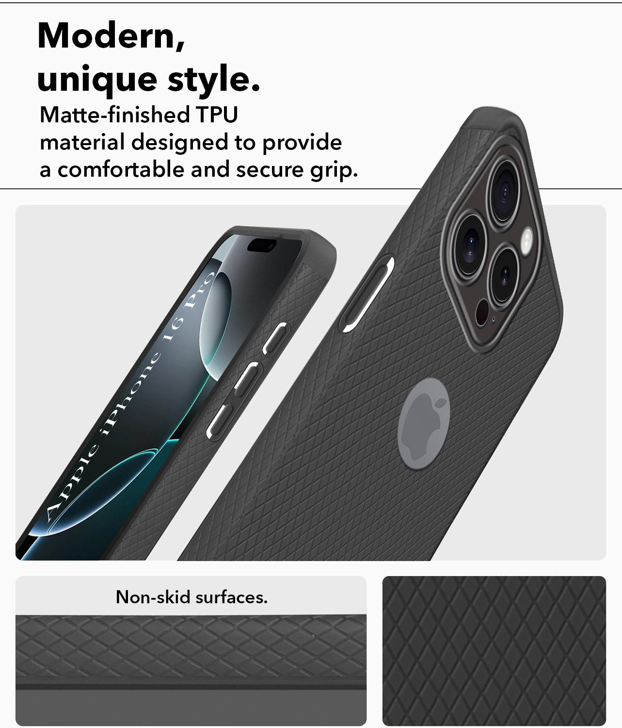 For Apple iPhone 16 Pro Back Cover Case (Liquid Silicone | Side Grip | Camera Protection)
