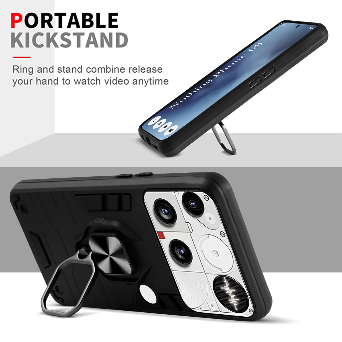 For Nothing Phone 3 Back Cover Case Hybrid Armor (Shockproof Dual Layer Polycarbonate |Ring Holder Kickstand)