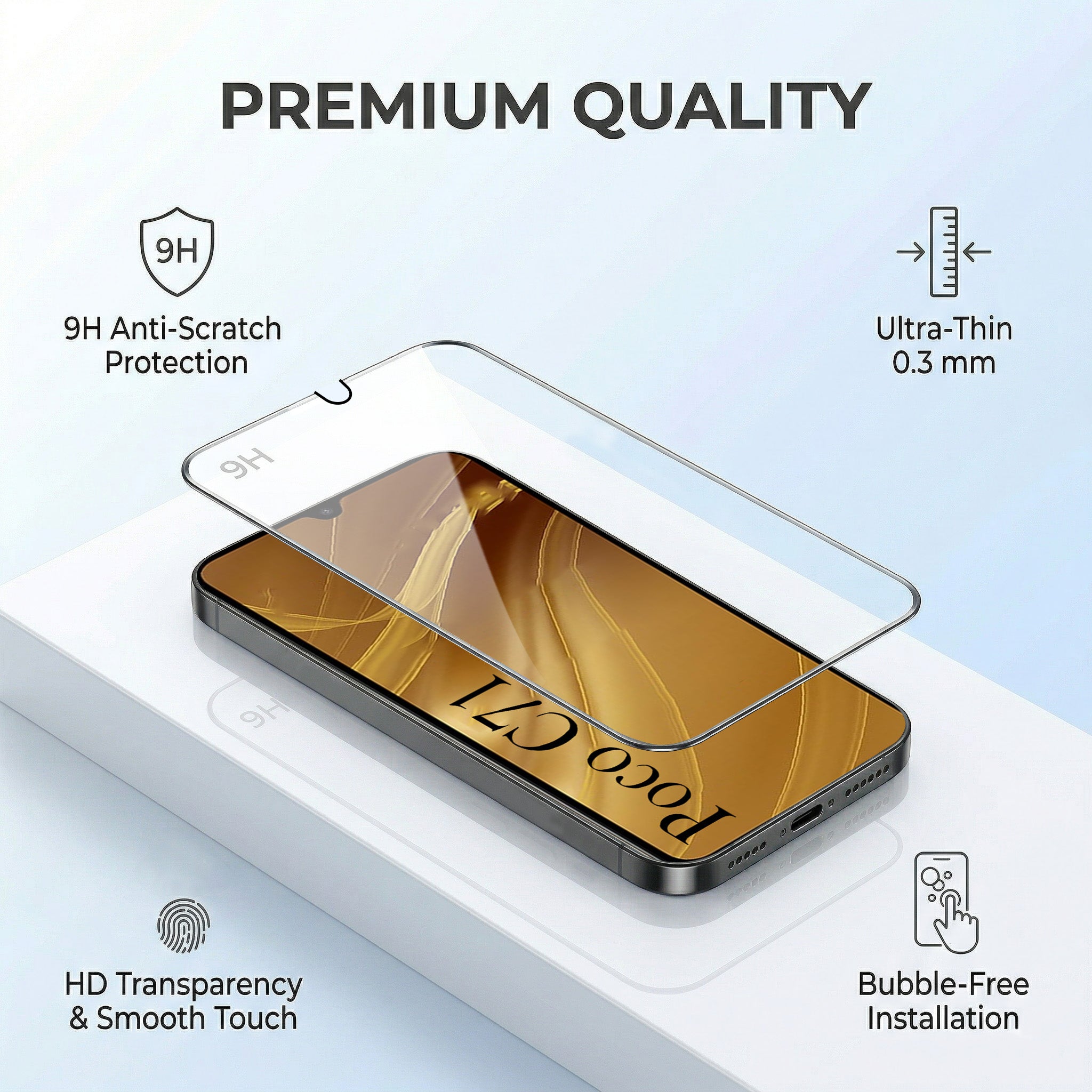 For Poco C71 Combo with Back Cover and 9H Tempered Glass (Liquid Silicone | Camera Protection | Oleophobic Coating Screen Glass)