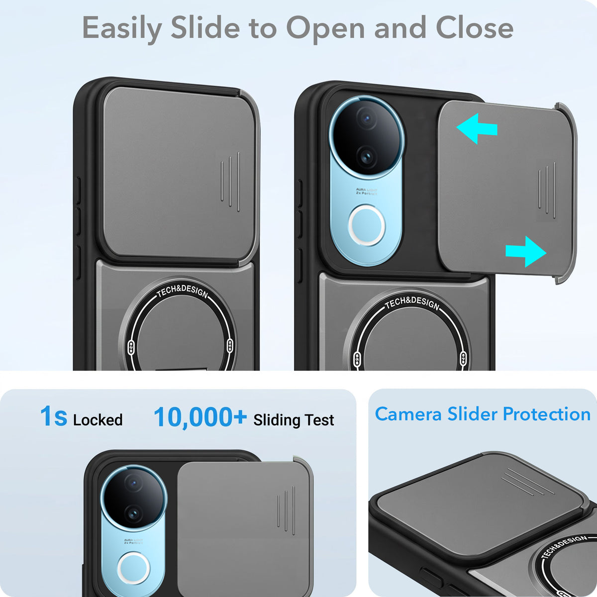 For Vivo iQOO Z10R Back Case Cover Metallic (Hybrid Armor Kickstand | Sliding Shutter Camera Protection | MagSafe Compatible)