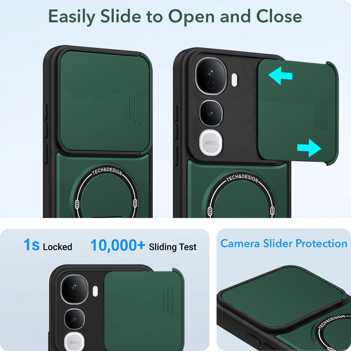 For Vivo Y400 Pro Back Case Cover Metallic (Hybrid Armor Kickstand | Sliding Shutter Camera Protection | MagSafe Compatible)