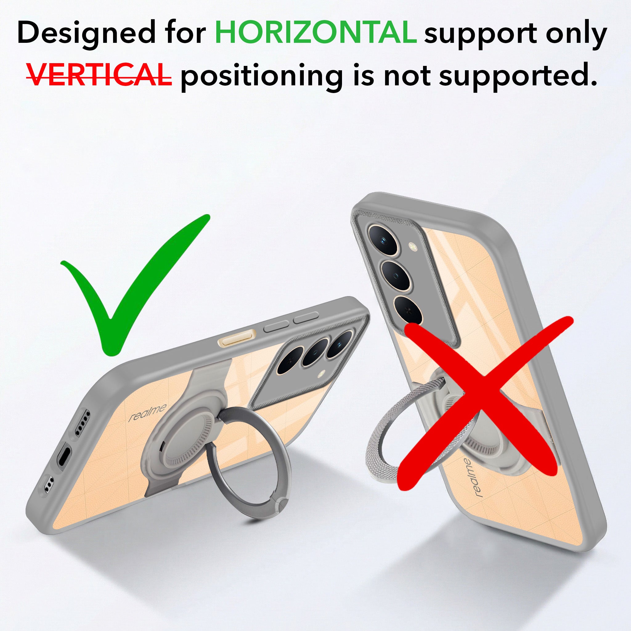 For Realme P3x Back Cover Case with stand (Built-in Ring Holder Kickstand | Lifetime Anti Yellow | Camera Protection)