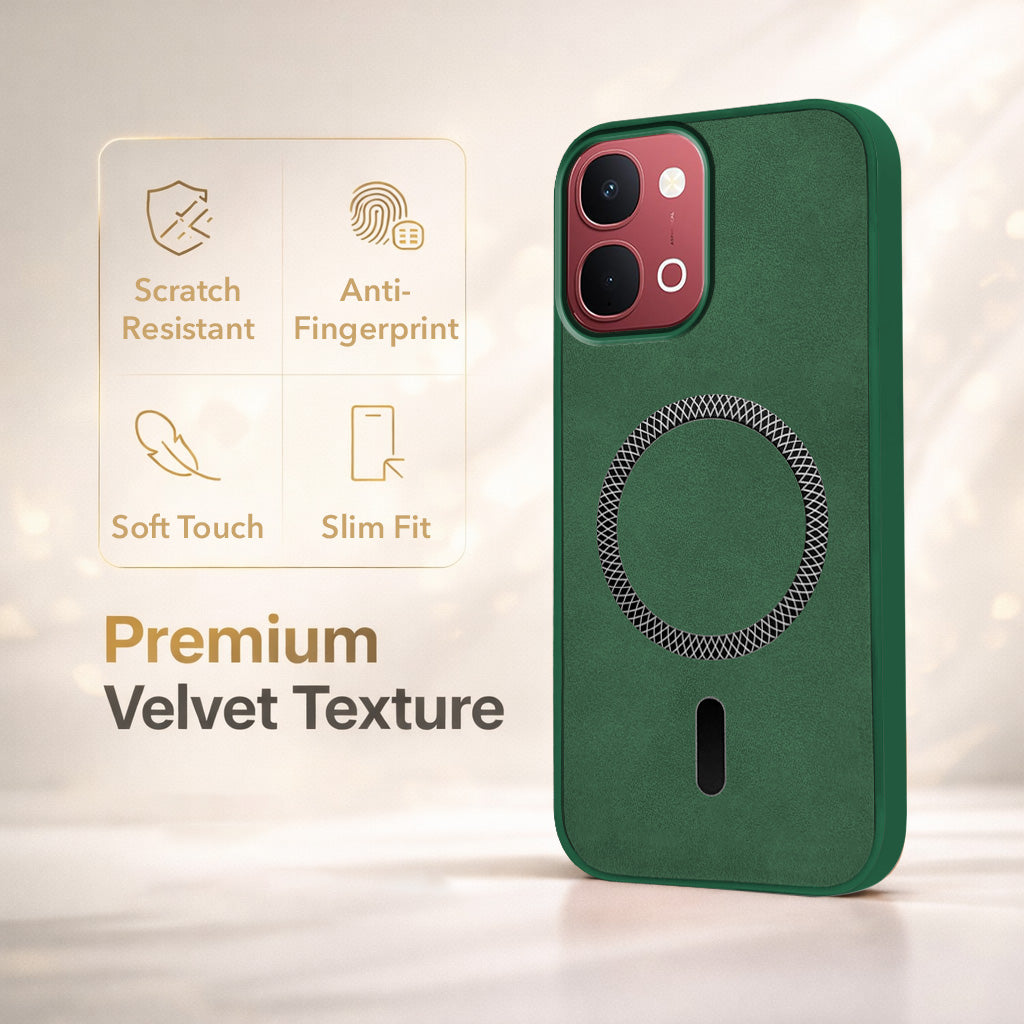For Vivo Y31T 5G Back Cover Case Leather Finish (MagSafe Compatible Wireless Charging | Soft Touch | Camera Bump Protection)