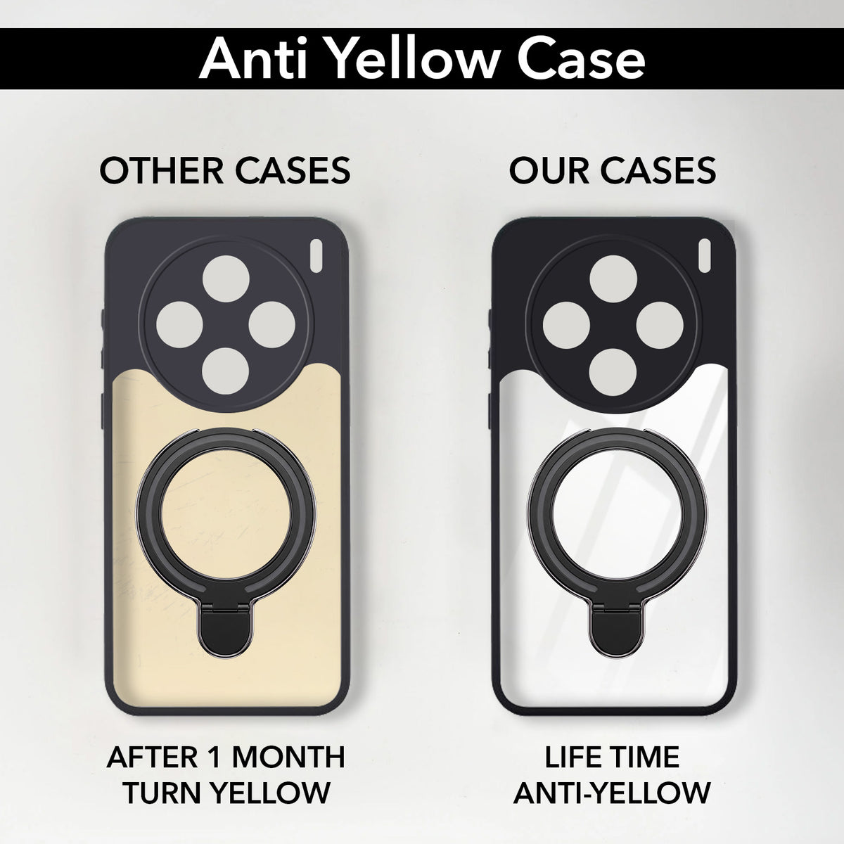 For Vivo X200T Back Cover Case (Kick Stand Ring Holder | Life time Anti Yellow | Camera Protection)
