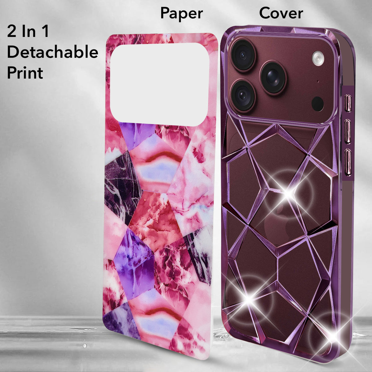 For Apple iPhone 18 Pro Back Cover Case Compatible 3D Silicone (Dual Design Glitter Sparkle and Detachable Diamond Print Case | Soft and Flexible)