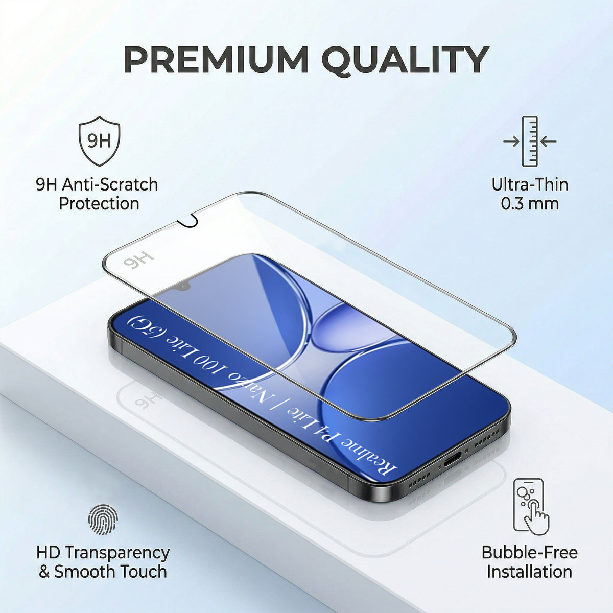 For Realme P4 Lite 5G | Narzo 100 Lite 5G Combo with Back Cover and 9H Tempered Glass (Lifetime Anti-Yellow | Sleek Hard Crystal | Oleophobic Coating Screen Glass)