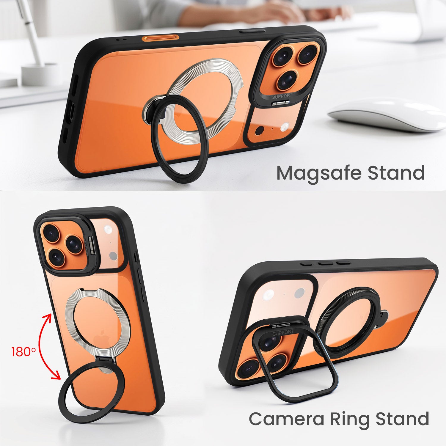 For Apple iPhone 17 Pro Max Back Cover Case Crystal (Lifetime Anti Yellow | Magnetic Ring Stand | Camera Lens Protection | MagSafe Compatible)