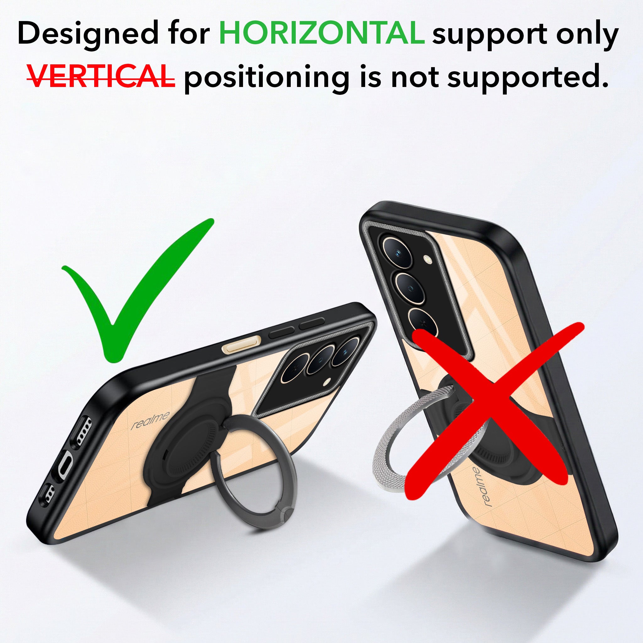 For Realme P3x Back Cover Case with stand (Built-in Ring Holder Kickstand | Lifetime Anti Yellow | Camera Protection)
