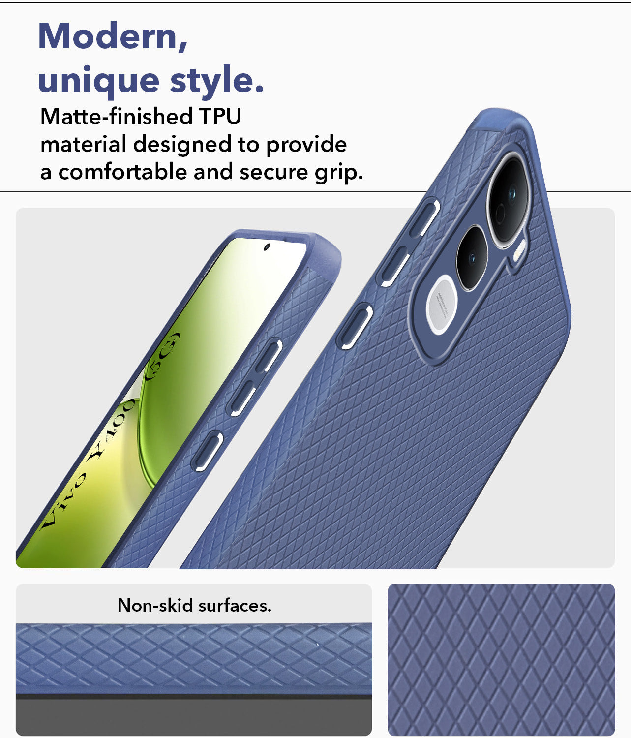 For Vivo Y400 Back Cover Case (Camera Protection | Side Grip Texture | Soft and Flexible)