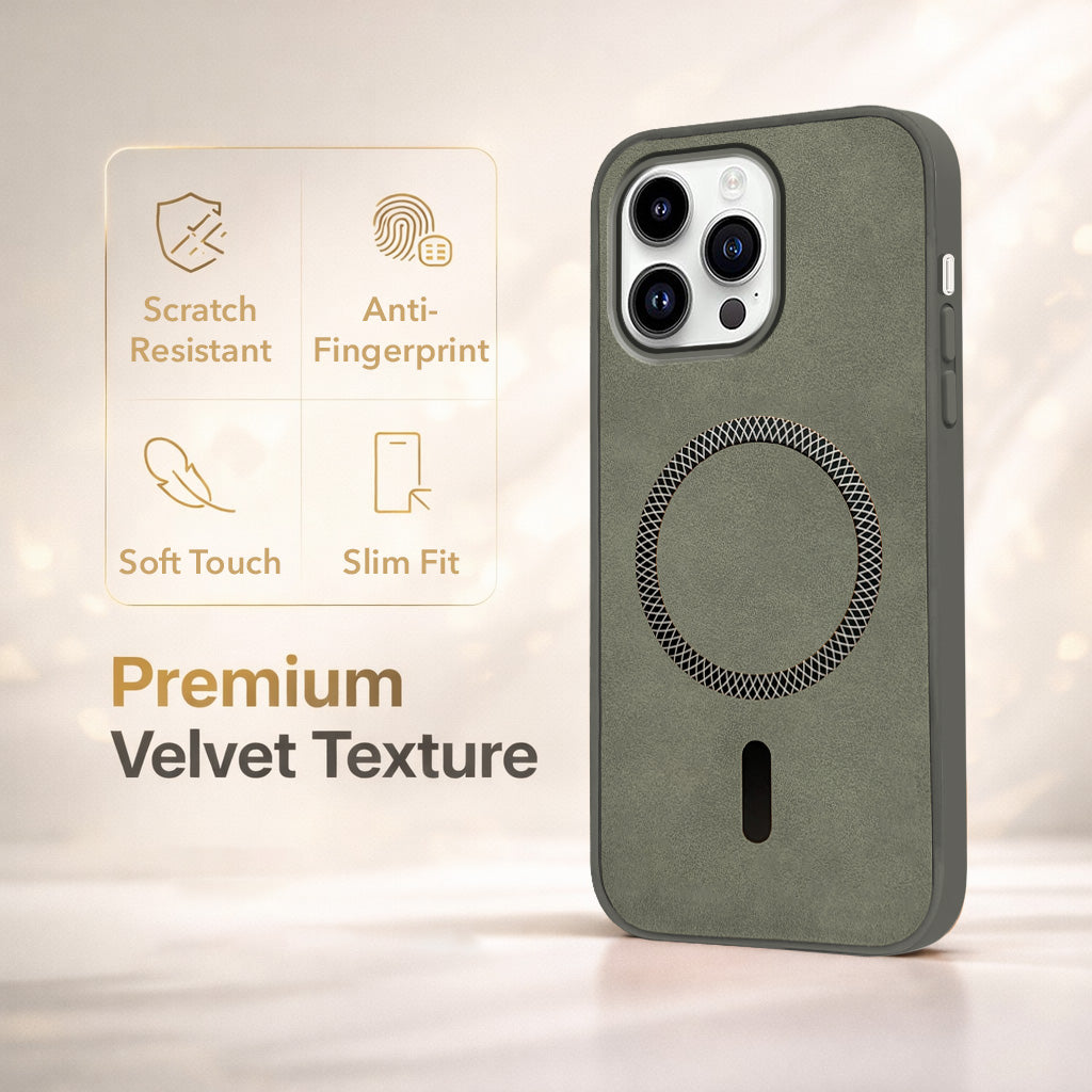For Apple iPhone 14 Pro Back Cover Case Leather Finish (MagSafe Compatible Wireless Charging | Soft Touch | Camera Bump Protection)