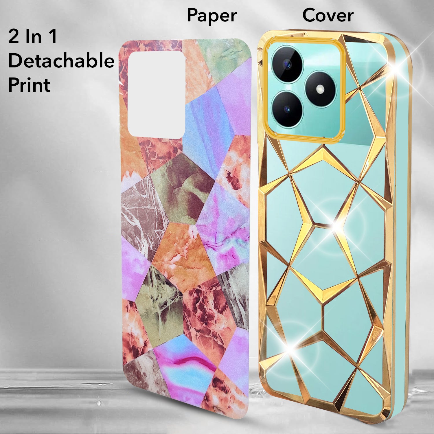 For Realme C51 Back Cover Case ( Dual Design Glitter Sparkle and Detachable Diamond Print Case | Soft and Flexible)