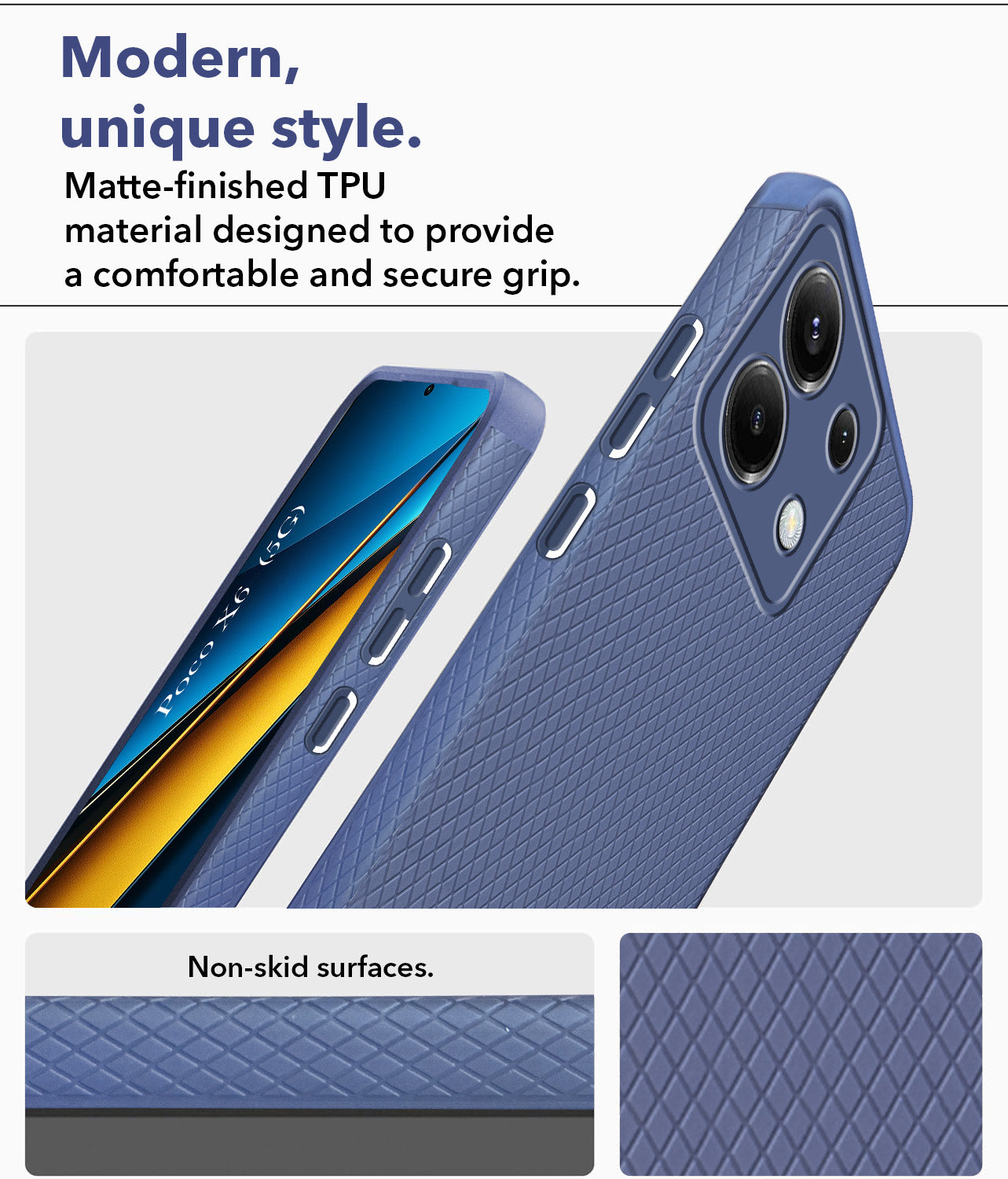For Poco X6 5G Back Cover Case (Liquid Silicone | Side Grip | Camera Protection)