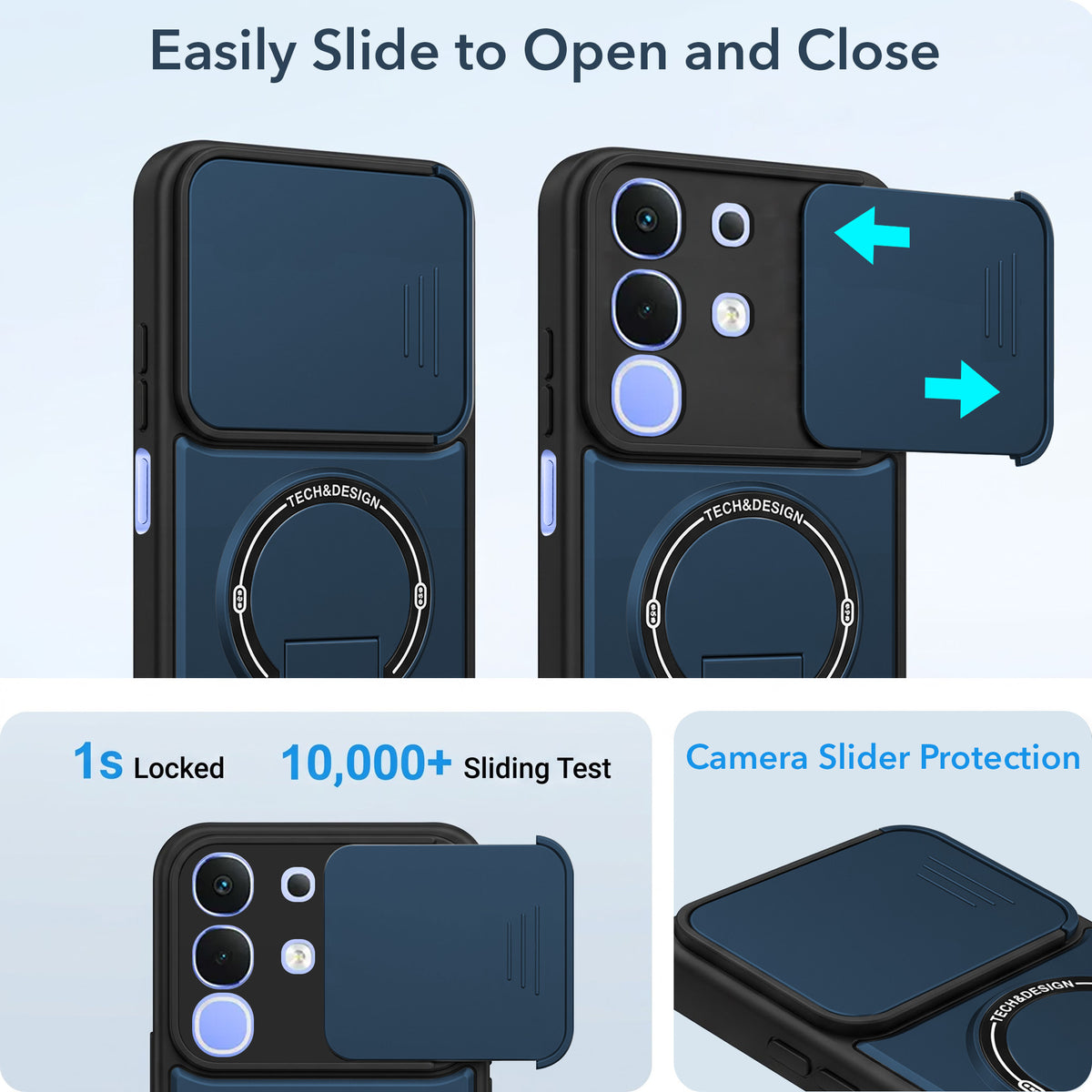 For Vivo iQOO Z10x Back Case Cover Metallic (Hybrid Armor Kickstand | Sliding Shutter Camera Protection | MagSafe Compatible)