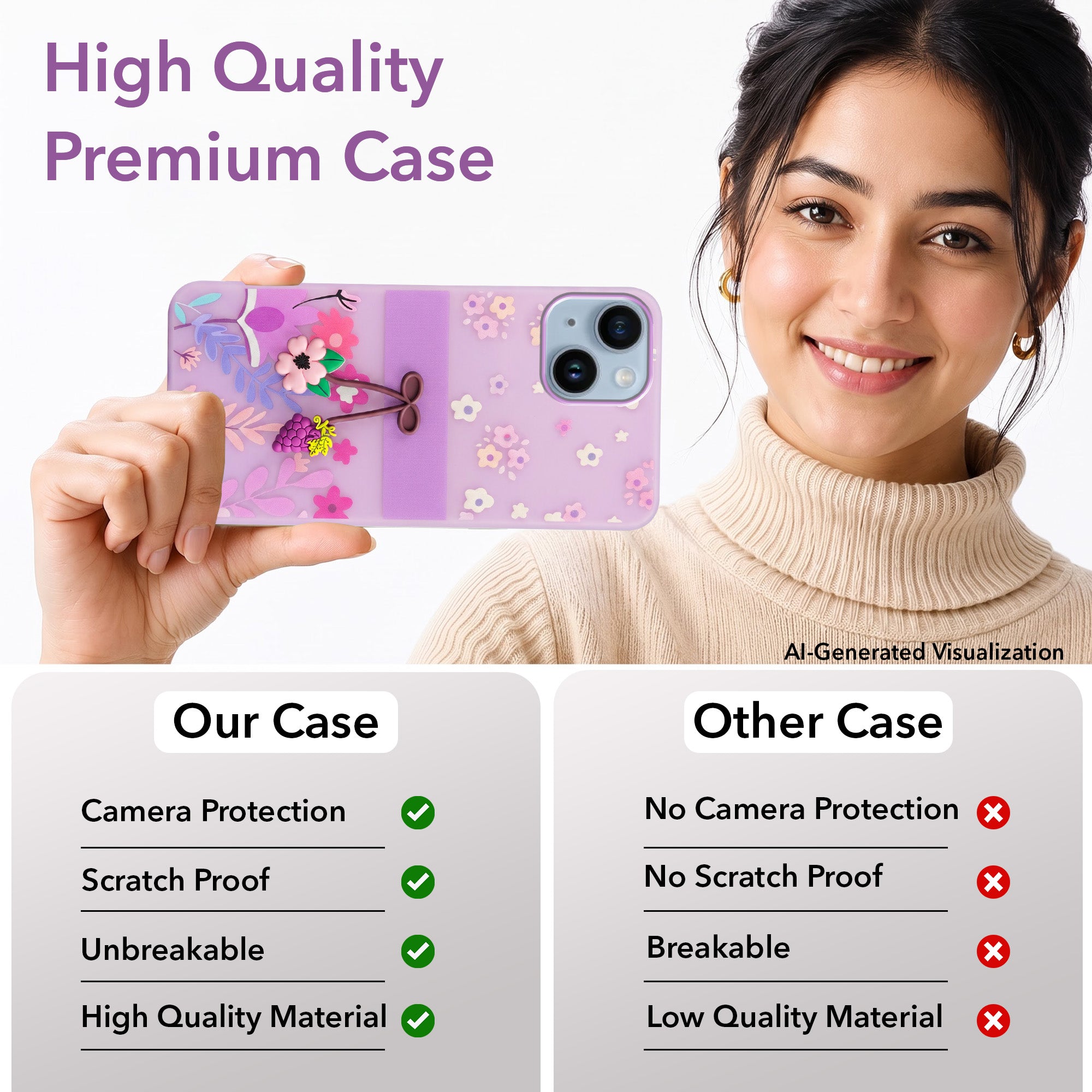 For Apple iPhone 14 Back Cover Case (3D Cute Cartoons | Hard Back Side Soft | Matte Premium Finish | HD Printing)
