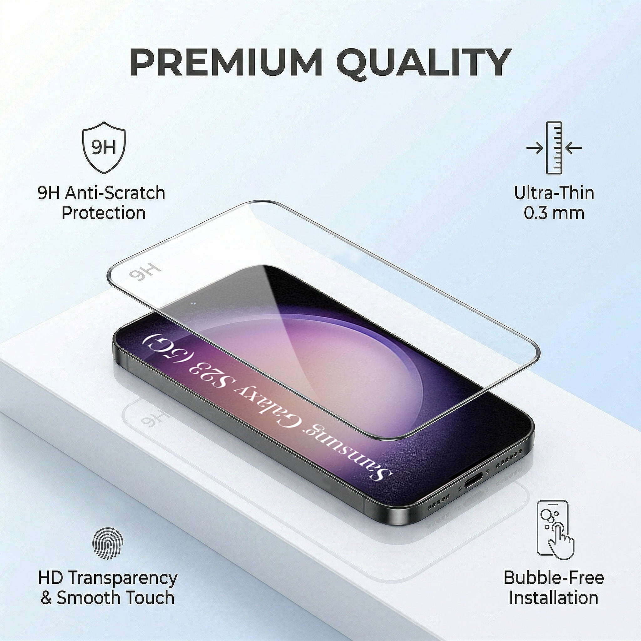 For Samsung Galaxy S23 5G Combo with Back Cover and 9H Tempered Glass (Lifetime Anti-Yellow | Sleek Hard Crystal | Oleophobic Coating Screen Glass)
