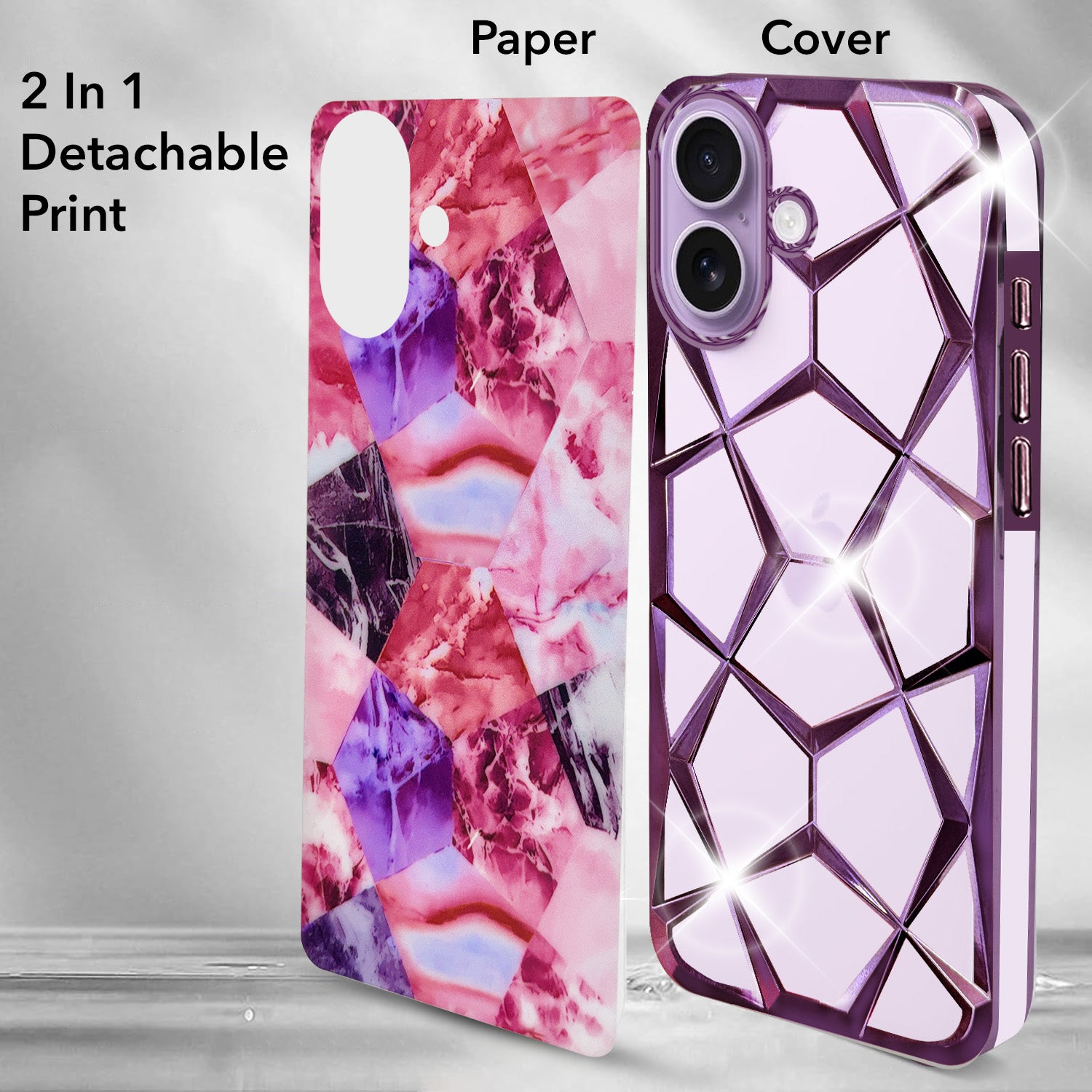 For Apple iPhone 17 Back Cover Case Compatible 3D Silicone (Dual Design Glitter Sparkle and Detachable Diamond Print Case | Soft and Flexible)