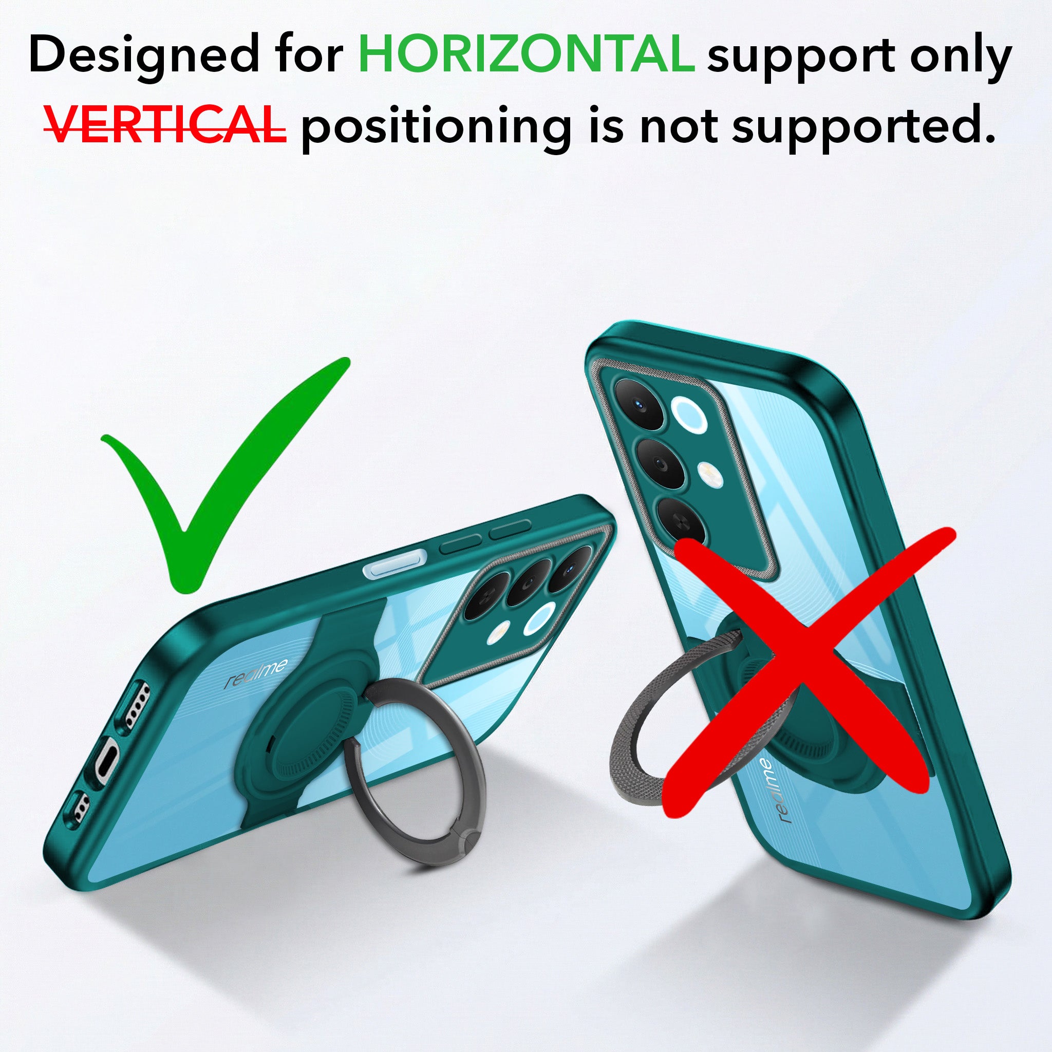 For Realme 15X Back Cover Case with stand (Built-in Ring Holder Kickstand | Lifetime Anti Yellow | Camera Protection)