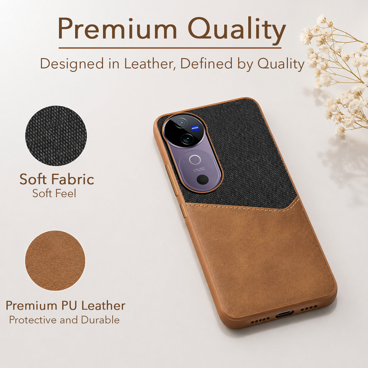 For Vivo V40 | Vivo V40 Pro Back Cover Case (Dual PU Leather Stitch | Professional Minimalist | Soft and Flexible)
