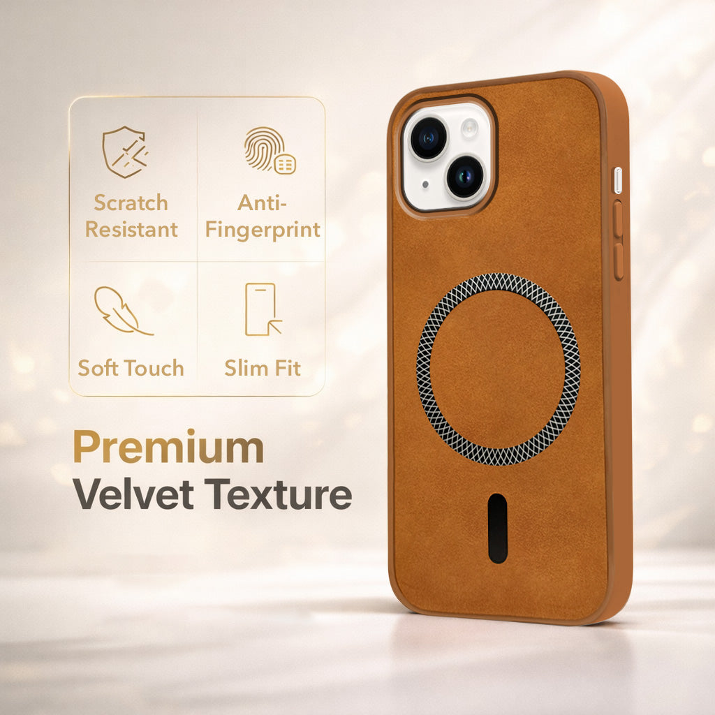 For Apple iPhone 14 Plus Back Cover Case Leather Finish (MagSafe Compatible Wireless Charging | Soft Touch | Camera Bump Protection)