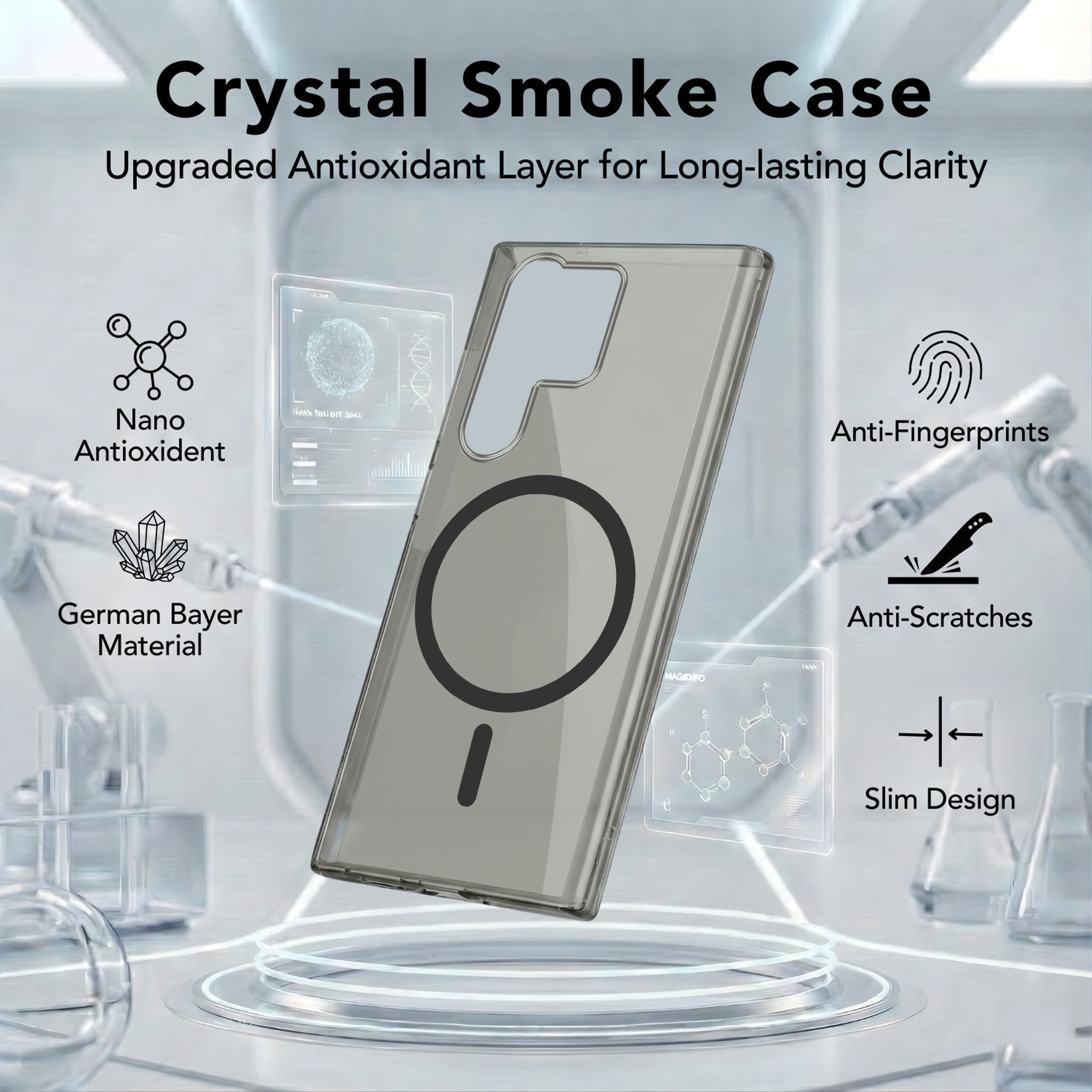For Samsung Galaxy S25 Ultra Back Cover Case  Lifetime Anti-Yellow MagSafe Compatible Clear (Sleek Hard Crystal | Shockproof and Camera Protection)
