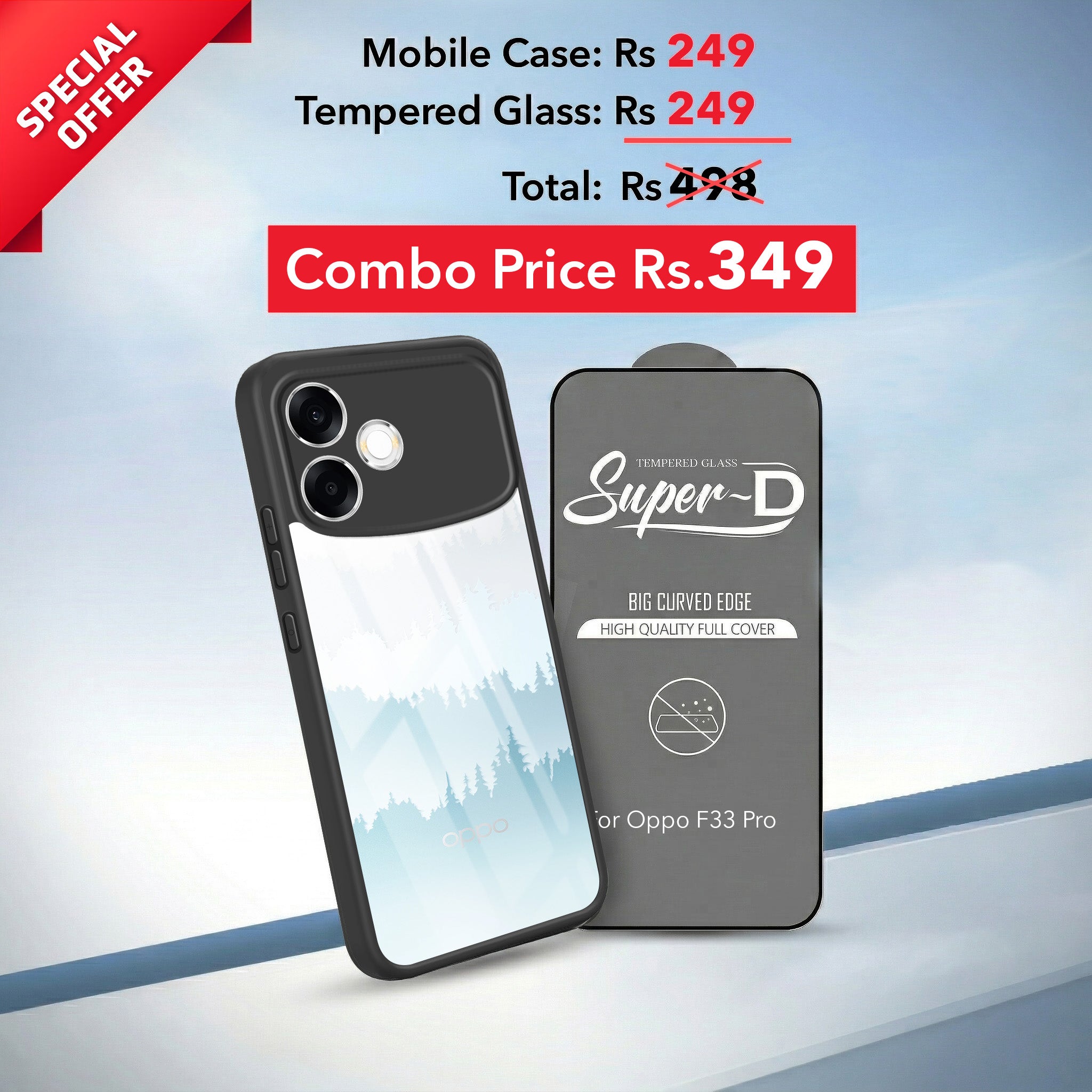 For Oppo F33 Pro Combo with Back Cover and 9H Tempered Glass (Lifetime Anti-Yellow | Crystal Clear Shockproof | Oleophobic Coating Screen Glass)