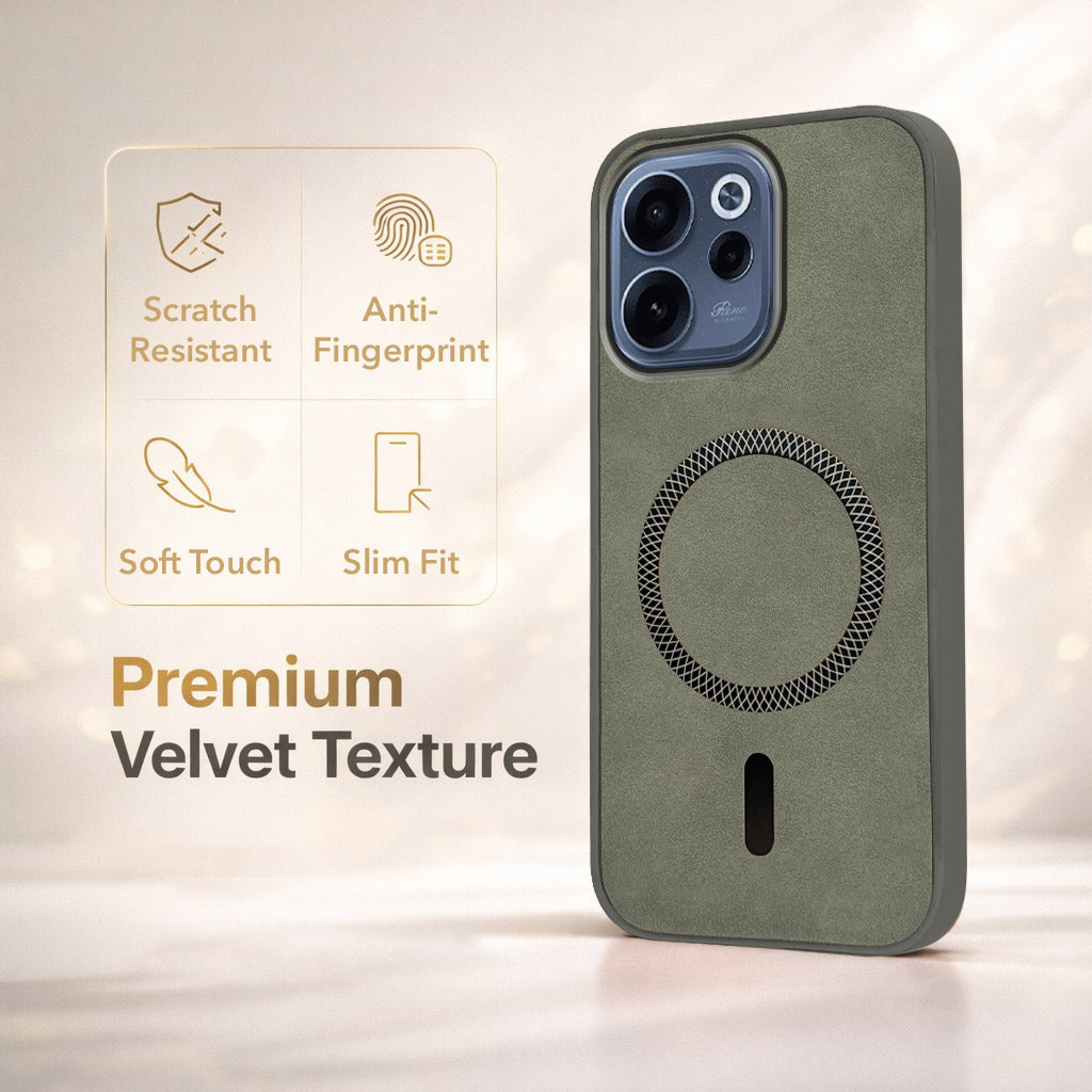 For Oppo Reno 15c Back Cover Case Leather Finish (MagSafe Compatible Wireless Charging | Soft Touch | Camera Bump Protection)