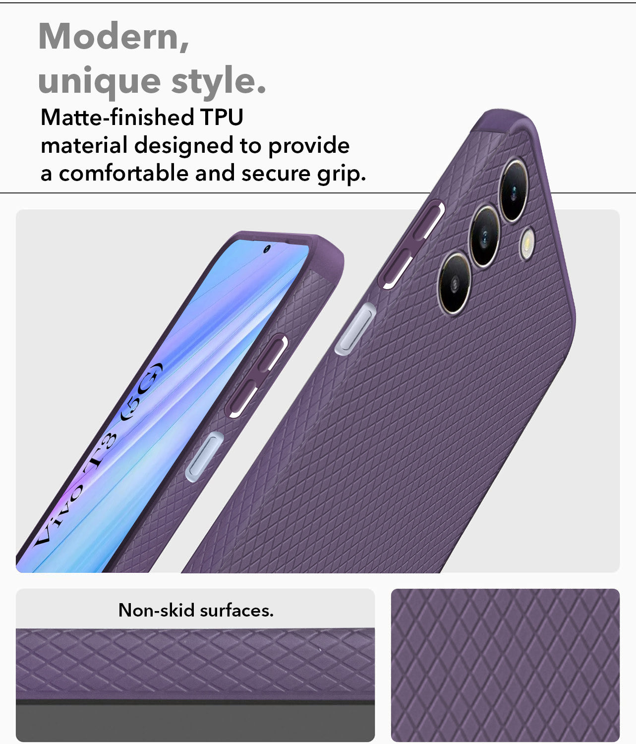 For Vivo T3 5G  Back Cover Case (Liquid Silicone | Side Grip | Camera Protection)