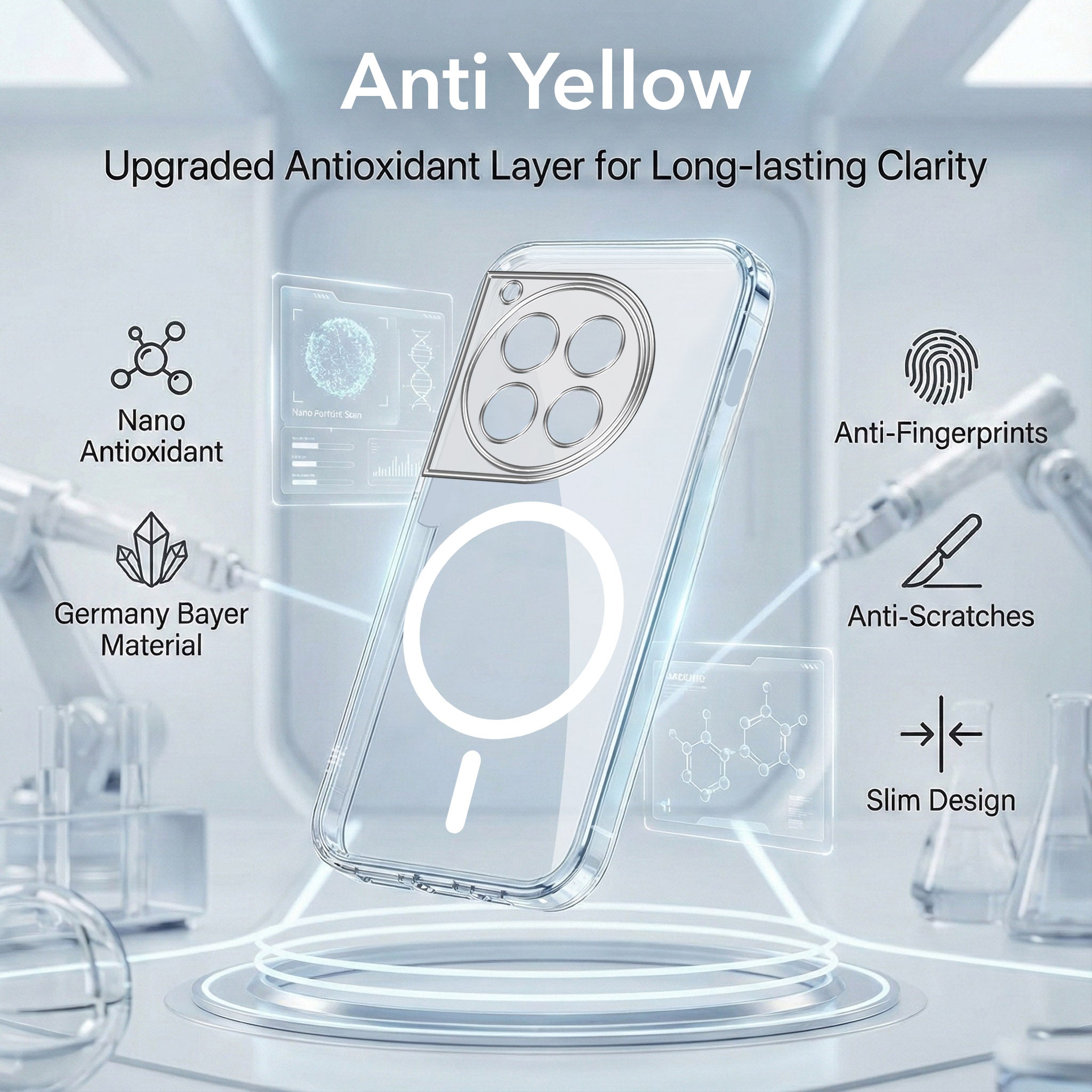For OnePlus 12 5G Back Cover Case Lifetime Anti-Yellow MagSafe Compatible Clear (Sleek Hard Crystal | Shockproof and Camera Protection)