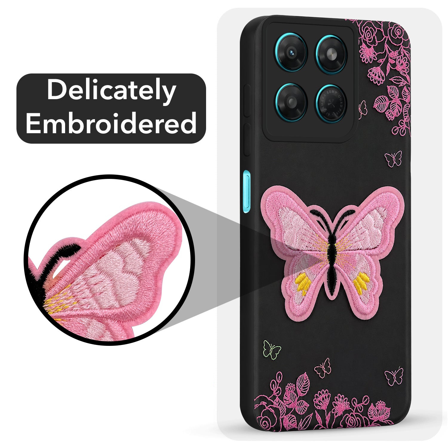 For Motorola Moto G37 Back Cover Case (Soft Butterfly Embroidery | Women Teen Girls | Camera Protection| Matte Silicone)