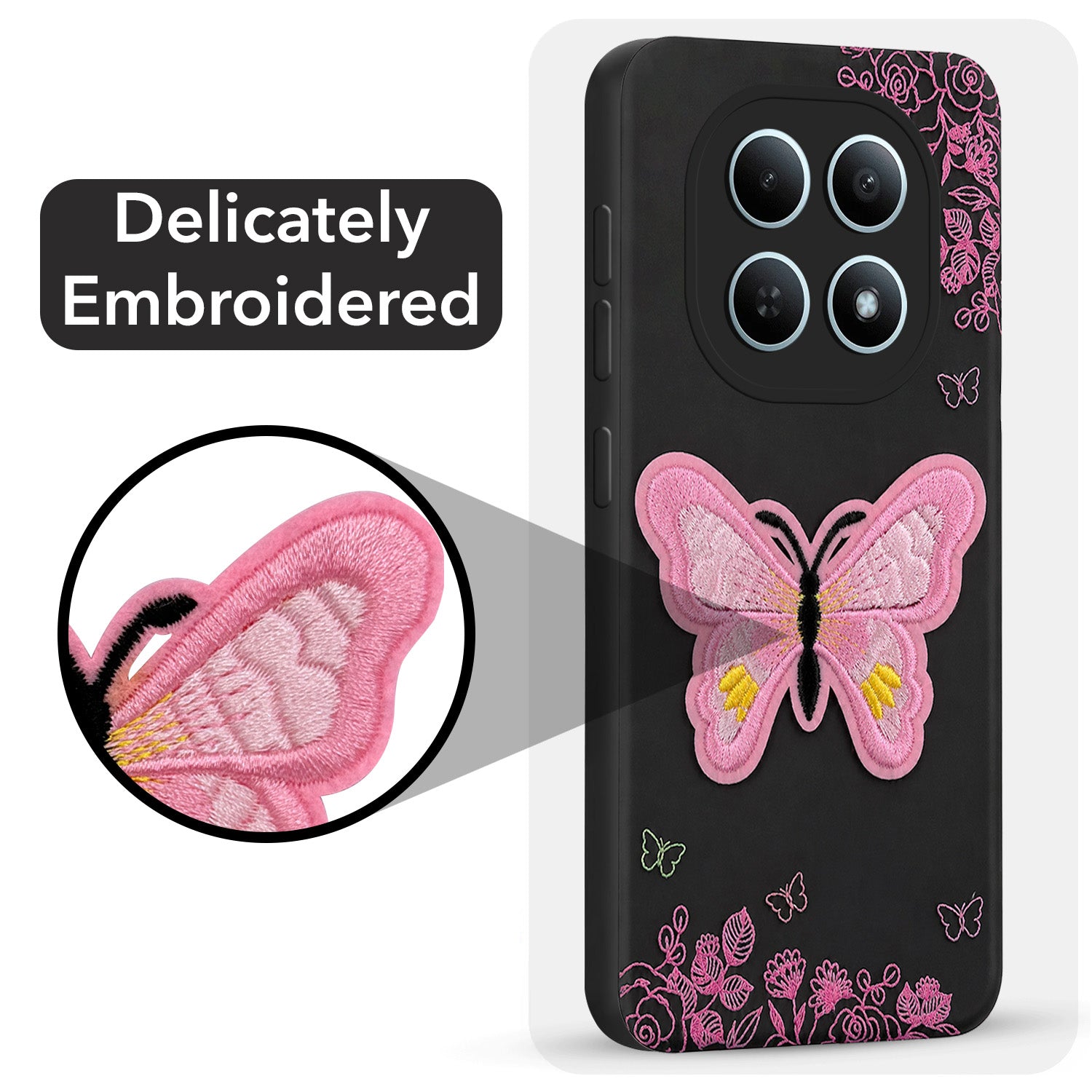 For Redmi note 15 | Redmi note 15 SE (5G) Back Cover Case (Soft Butterfly Embroidery | Women Teen Girls | Camera Protection| Matte Silicone)
