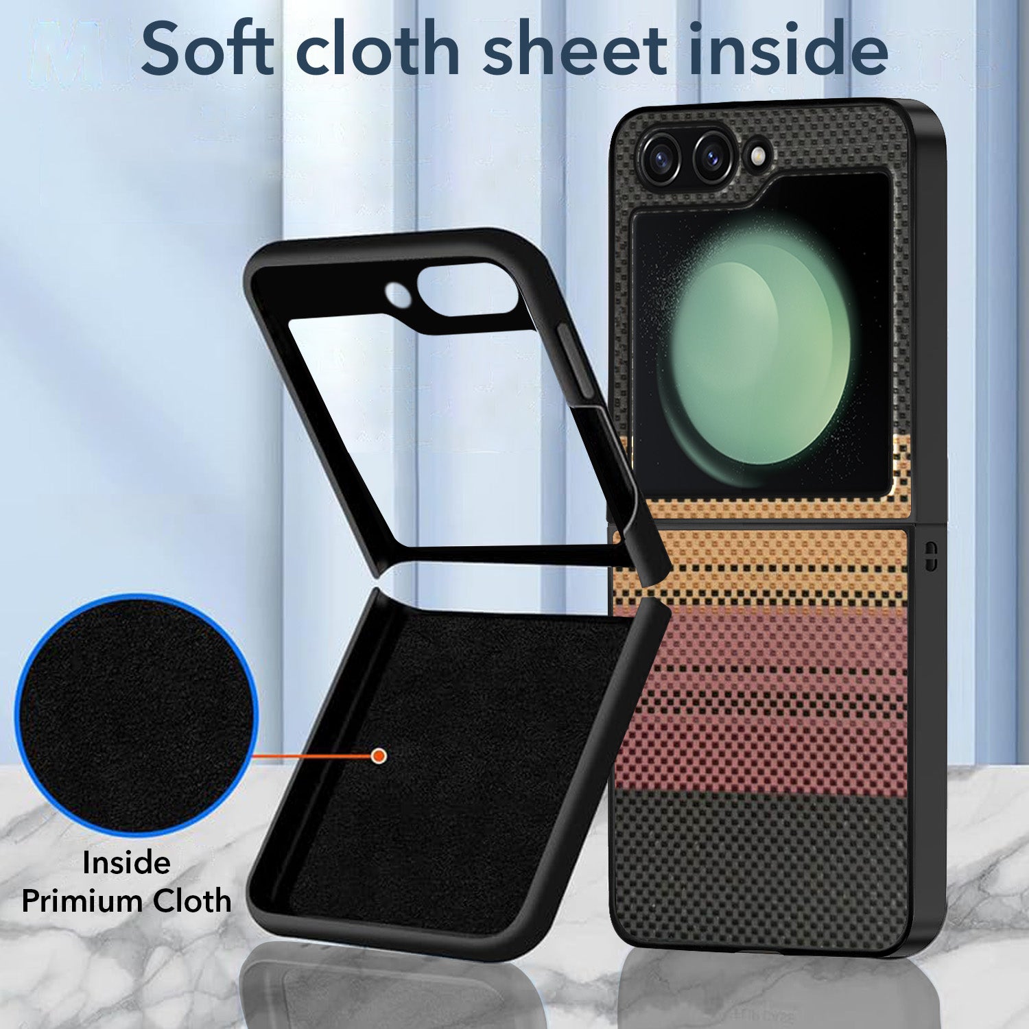 For Samsung Galaxy Z Flip 5 Back Flip Case Cover (Craft Printed Design | Hybrid Texture | Inside Microfiber Cloth)