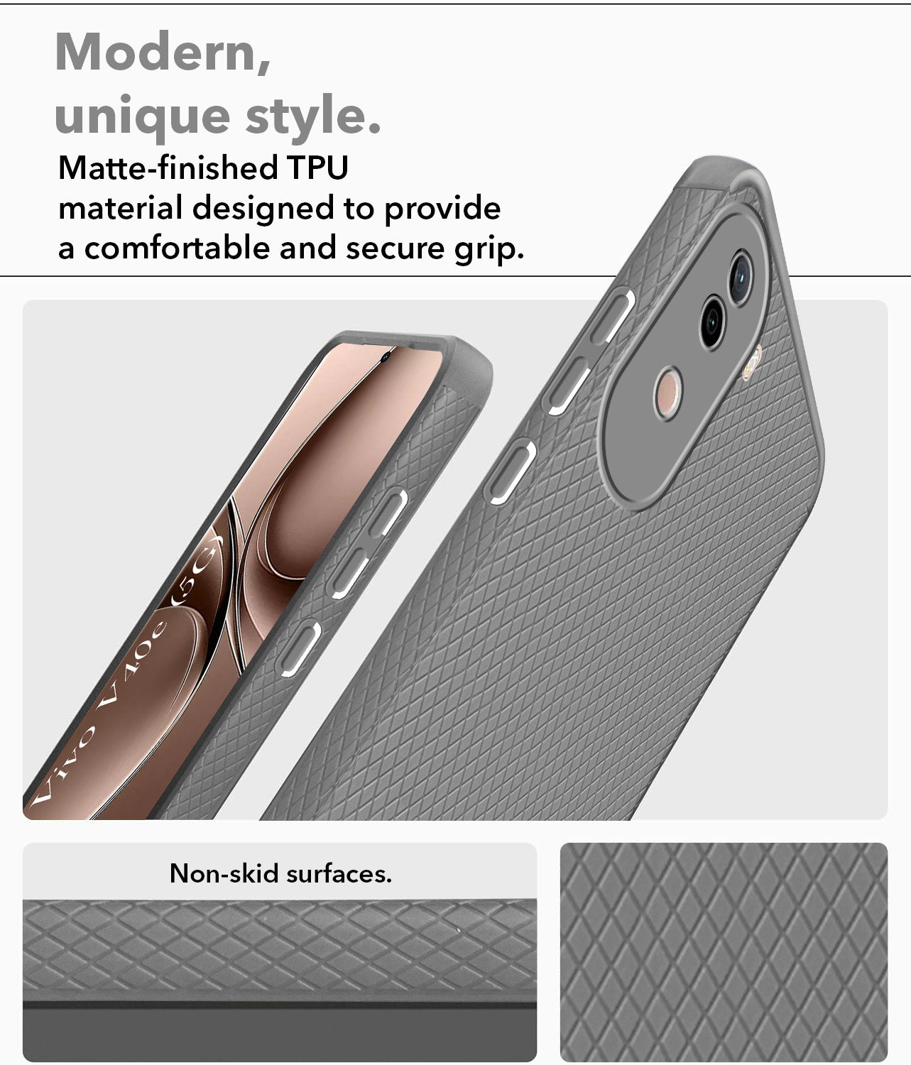 For Vivo V40e Back Cover Case (Liquid Silicone | Side Grip | Camera Protection)