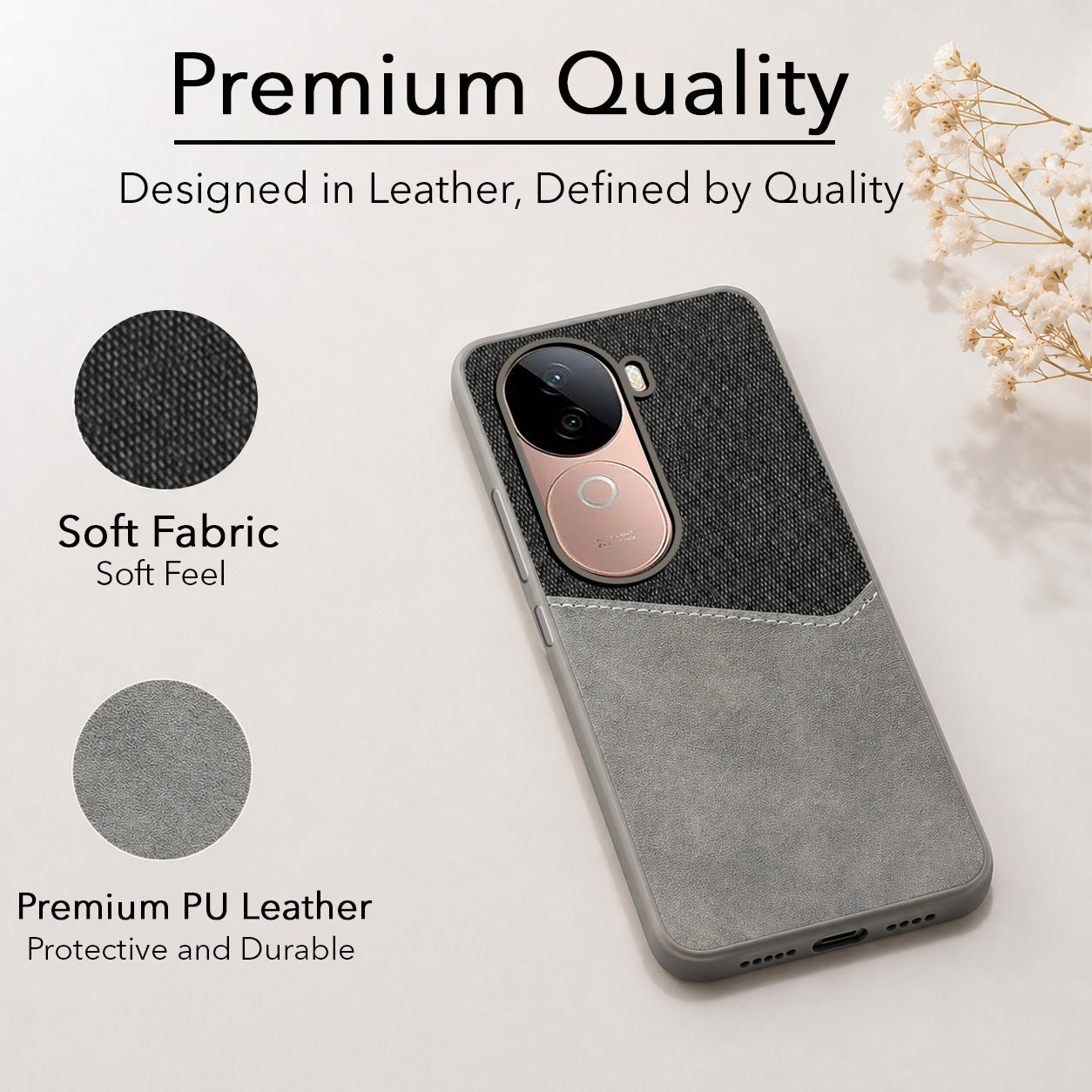 For Vivo V40e Back Cover Case (Dual PU Leather Stitch | Professional Minimalist | Soft and Flexible)