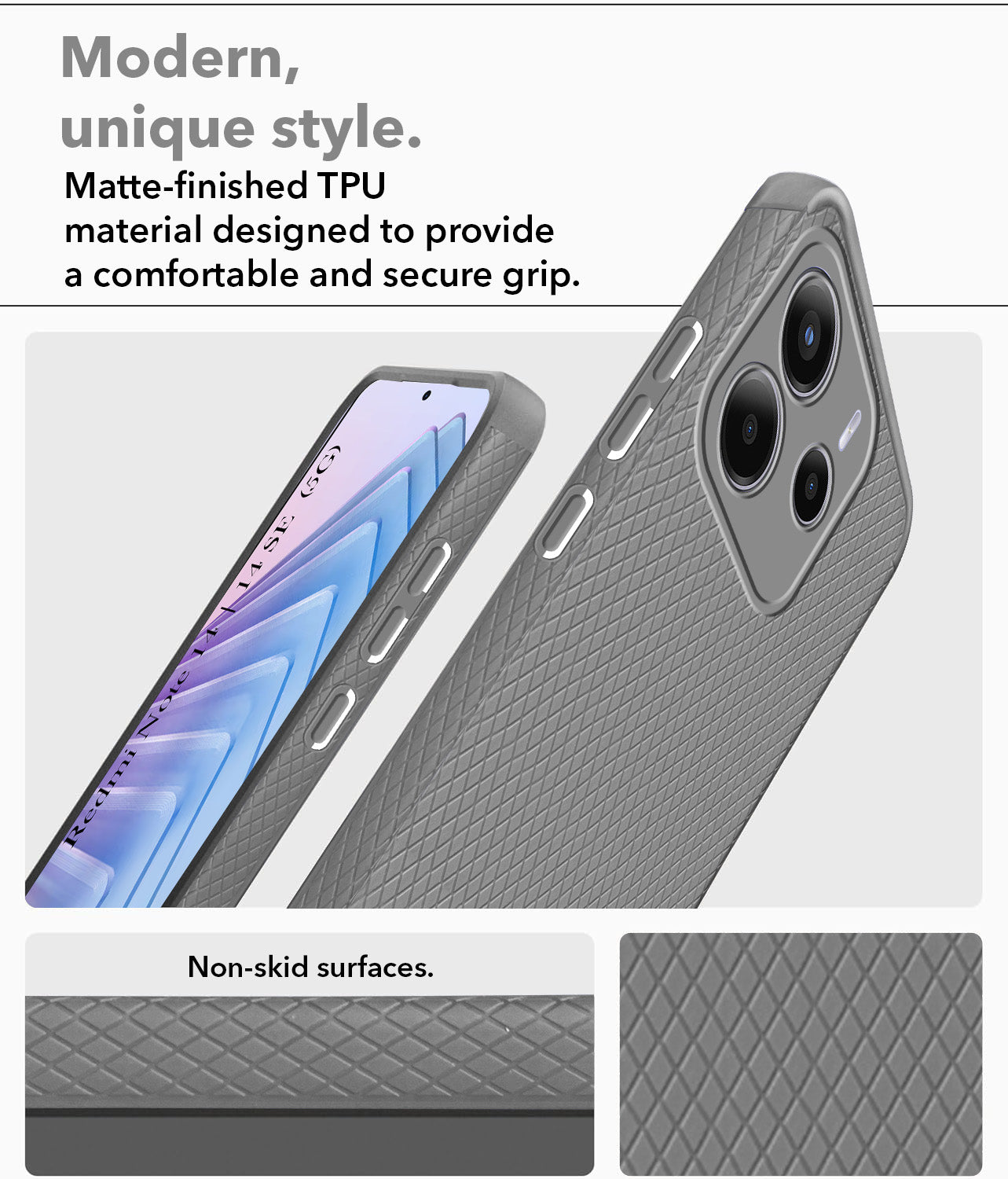 For Redmi Note 14 | Redmi Note 14 SE Back Cover Case (Liquid Silicone | Side Grip | Camera Protection)