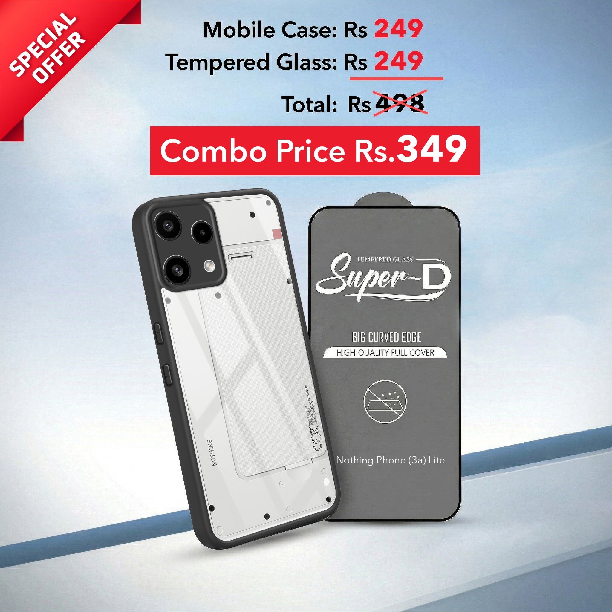 For Nothing Phone 3A Lite Combo with Back Cover and 9H Tempered Glass (Lifetime Anti-Yellow | Crystal Clear Shockproof | Oleophobic Coating Screen Glass)