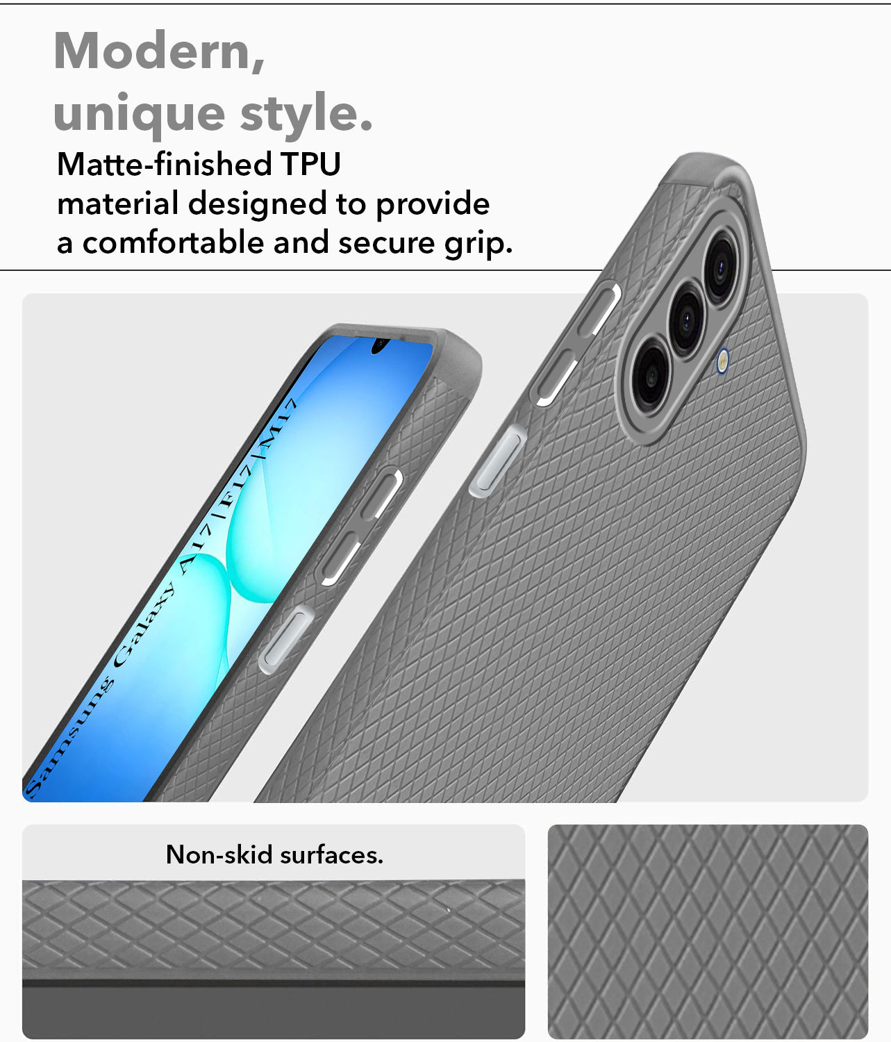 For Samsung Galaxy A17 | Samsung F17 | Samsung M17 5G Back Cover Case Liquid Silicone (Camera Protection | Side Grip Texture | Soft and Flexible)
