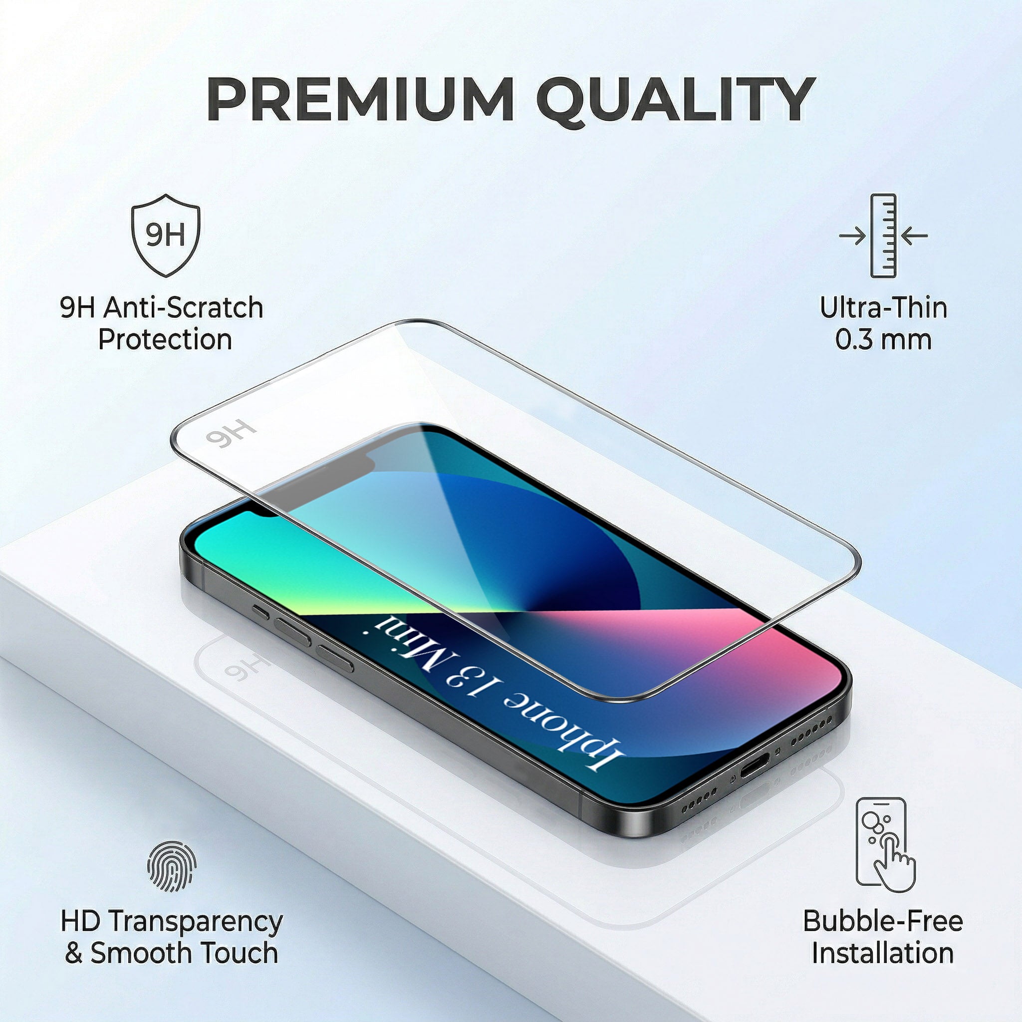 For Apple iPhone 13 Mini Combo with Back Cover and 9H Tempered Glass (Lifetime Anti-Yellow | Sleek Hard Crystal | Oleophobic Coating Screen Glass)