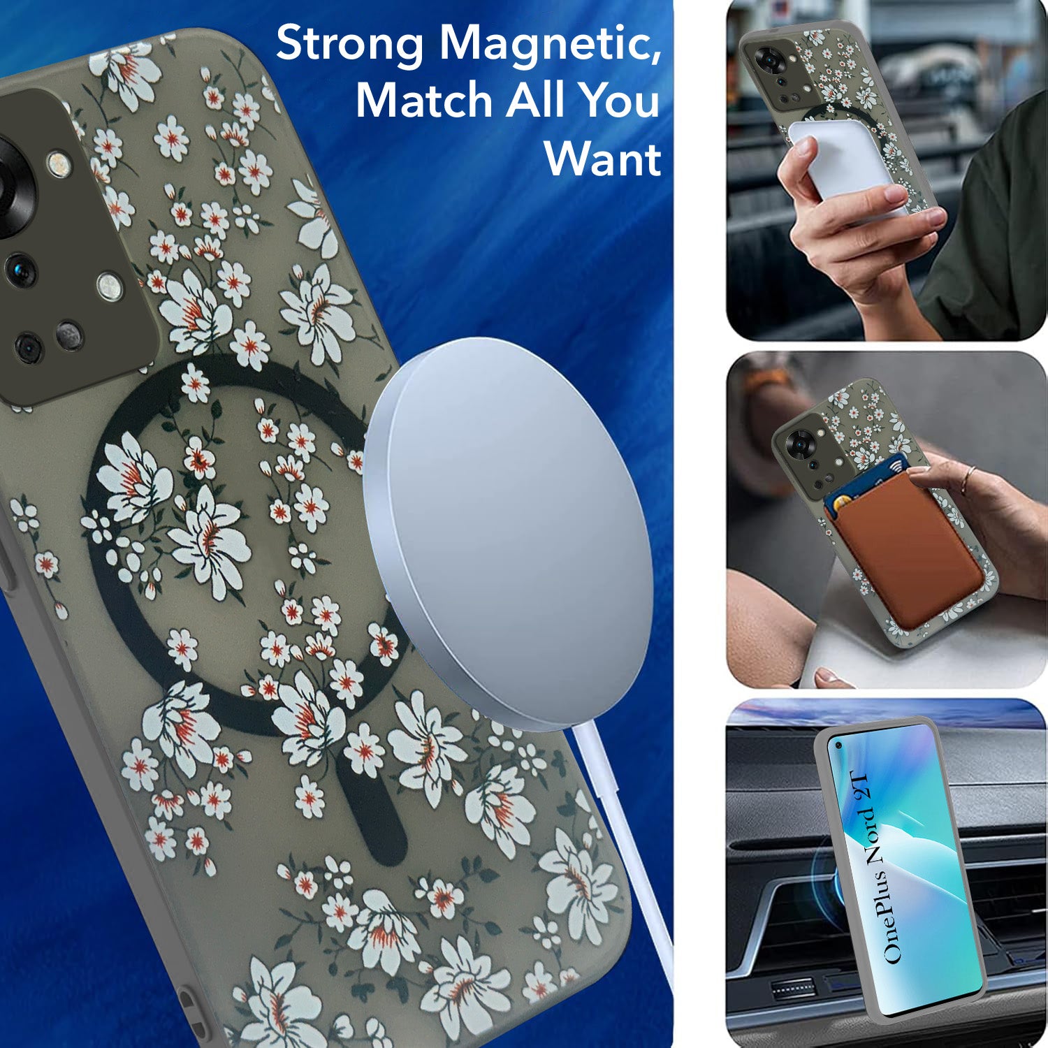 For OnePlus Nord 2T Back Cover Case (Cute Floral Design | Flower Print for Girls | MagSafe Compatible Wireless Charging)