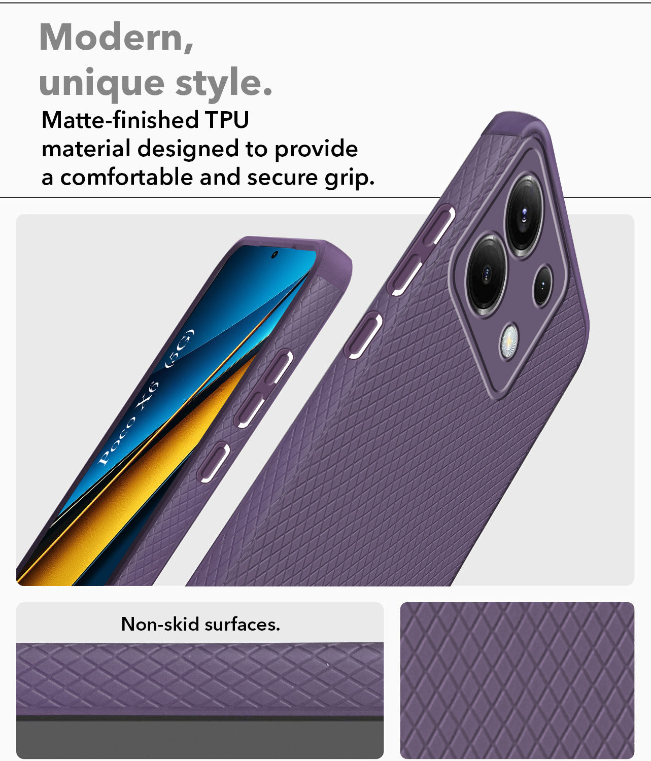 For Poco X6 5G Back Cover Case (Liquid Silicone | Side Grip | Camera Protection)